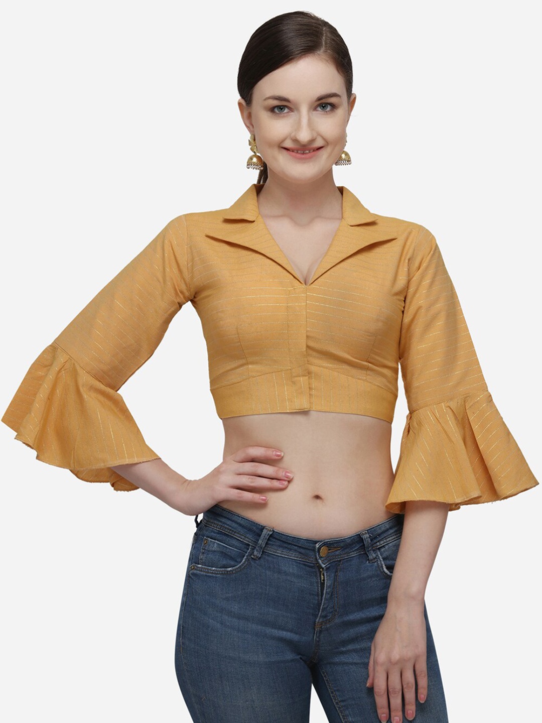 

Mitera Yellow Bell Sleeves Saree Blouse