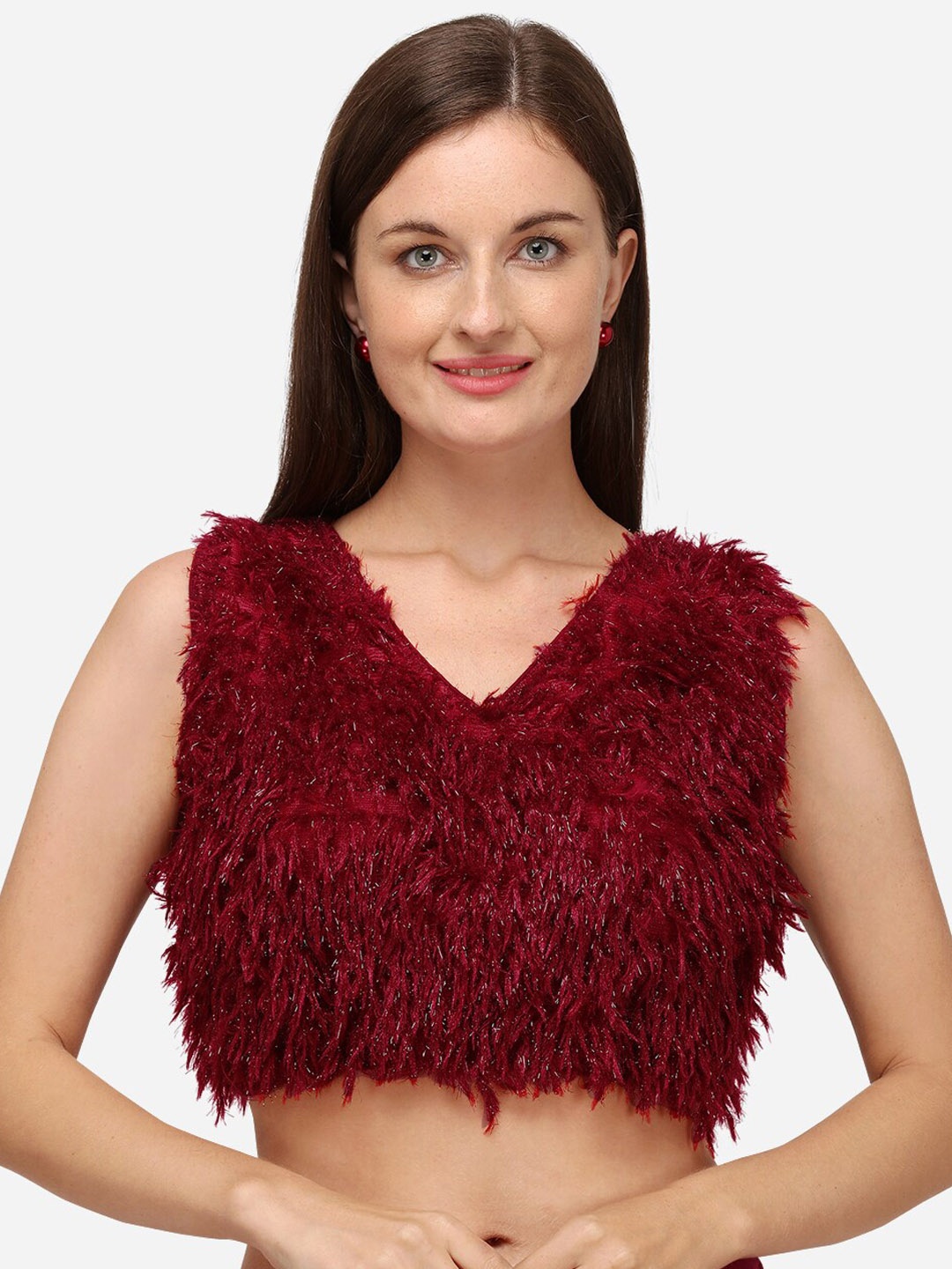 

Mitera Embellished Silk V-Neck Saree Blouse, Red