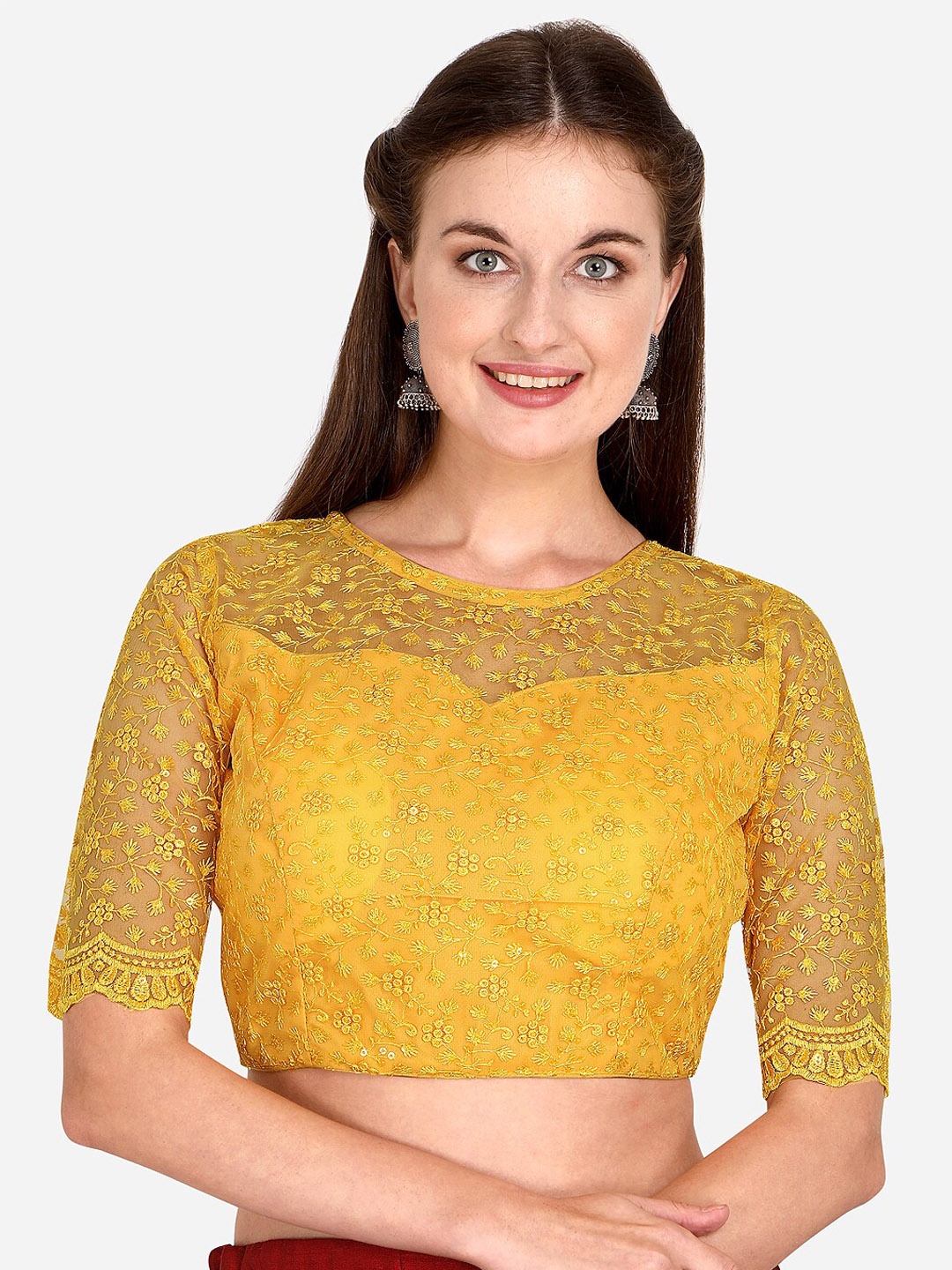 

Mitera Yellow Embroidered & Sequences Saree Blouse