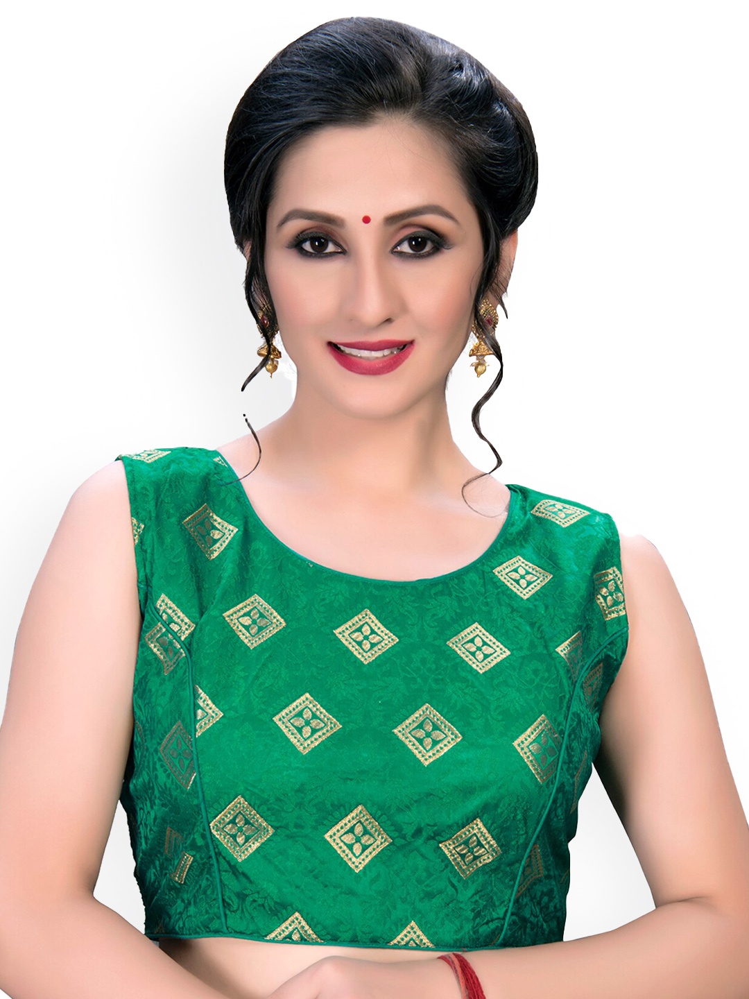 

Mitera Green Ethnic Motifs Printed Sleeveless Silk Saree Blouse