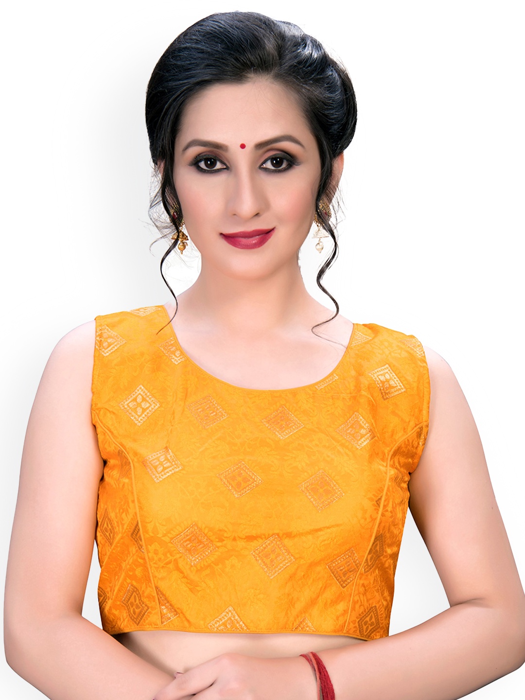 

Mitera Yellow Ethnic Motifs Printed Sleeveless Saree Blouse