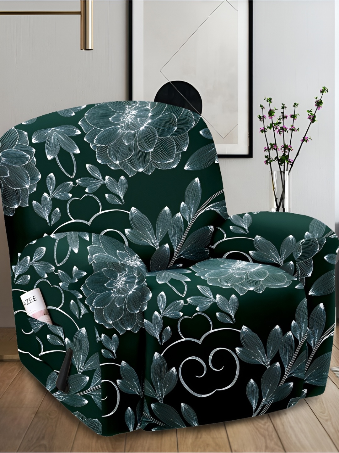 

Cortina Green & Black Printed Sofa Cover With Arms