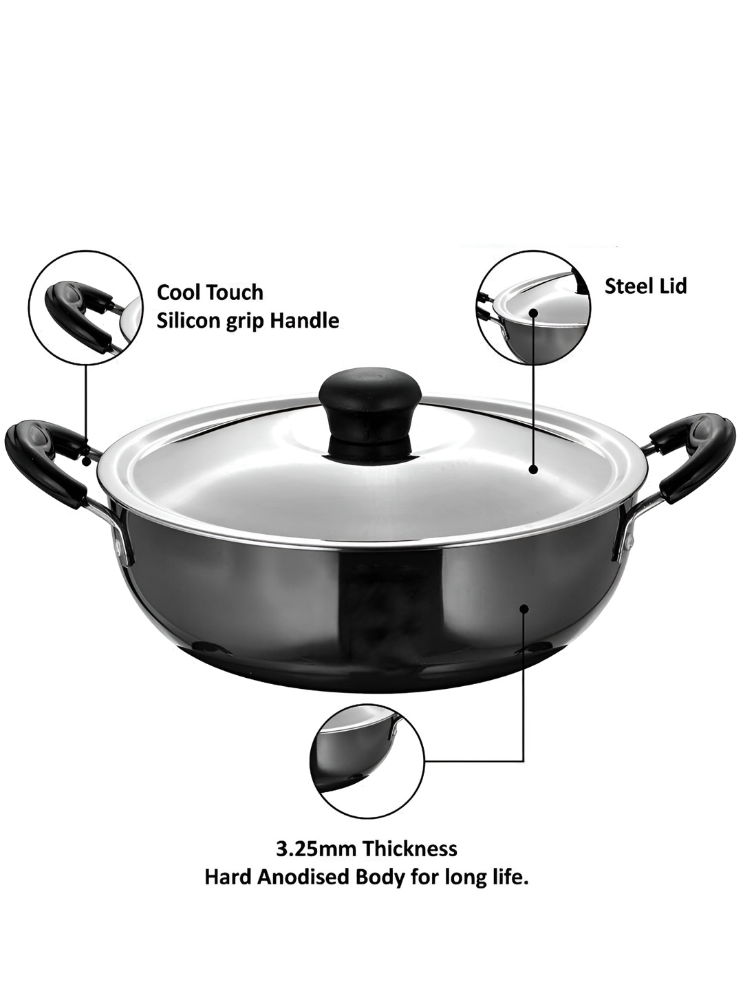 

RBGIIT Black Carbon Steel Dishwasher & Microwave Safe Kadhai With Lid