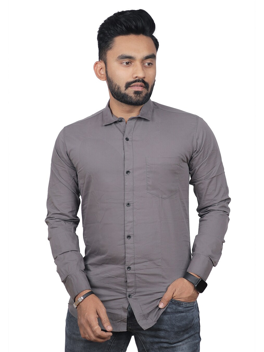 

BAESD Spread Collar Relaxed Casual Cotton Shirt, Grey