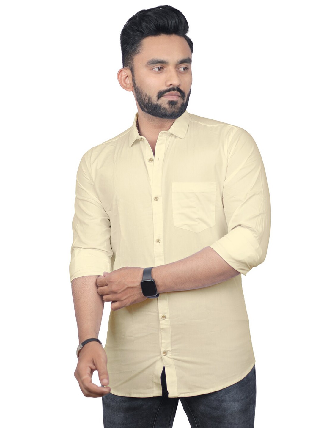 

BAESD Spread Collar Relaxed Casual Cotton Shirt, Cream