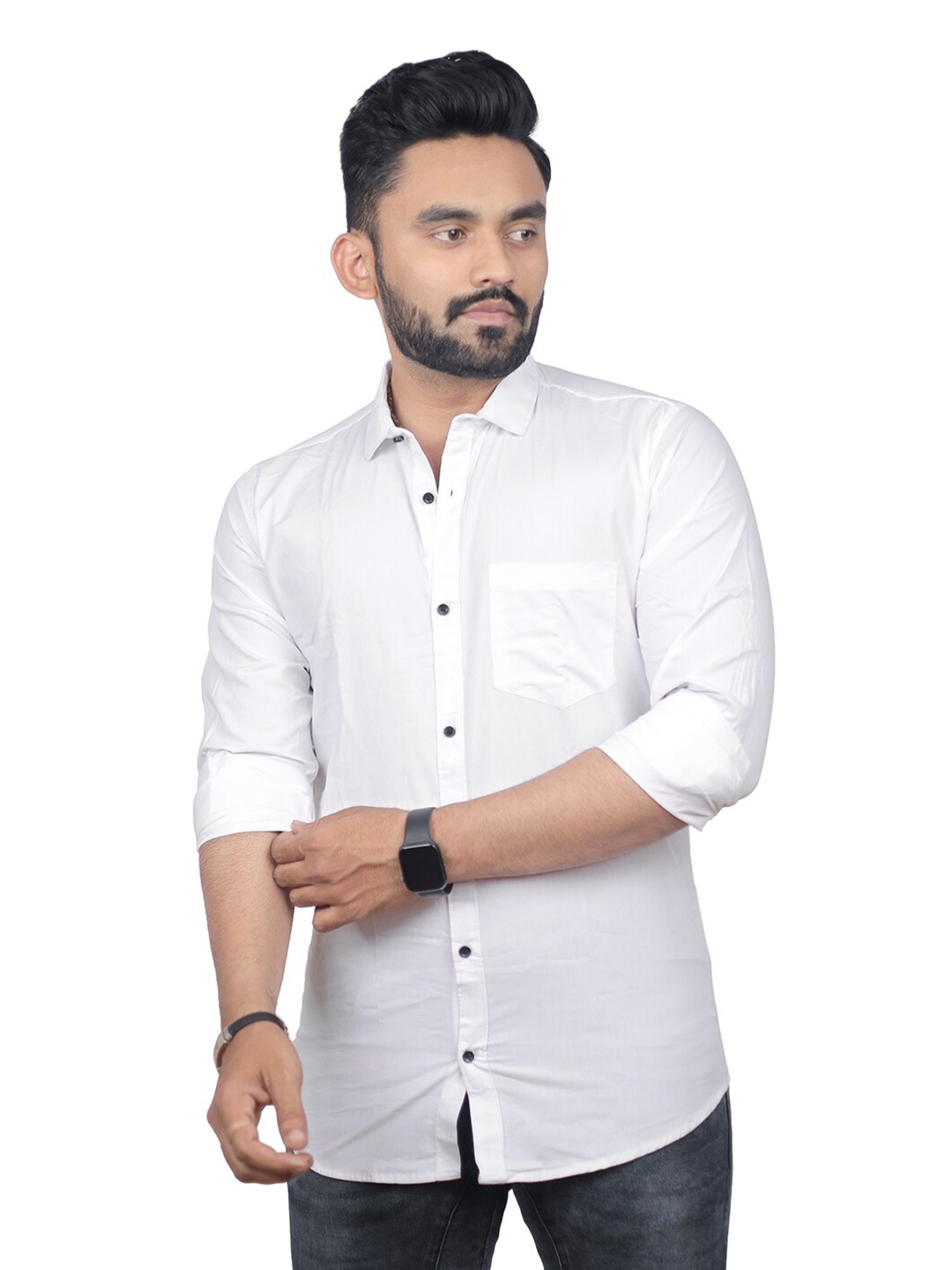 

BAESD Spread Collar Relaxed Casual Cotton Shirt, White