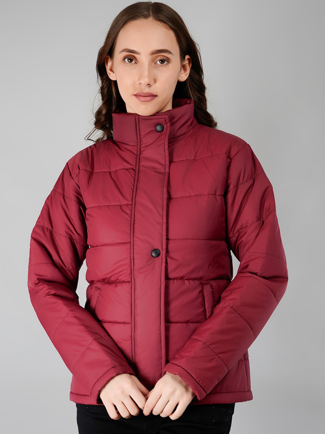 

BESIMPLE Mock Collar Lightweight Long Sleeves Padded Jacket, Maroon