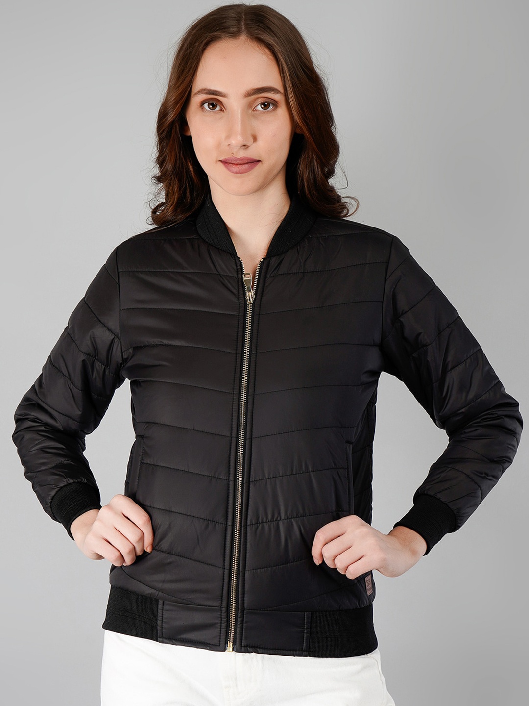 

BESIMPLE Stand Collar Long Sleeves Lightweight Bomber Jacket, Black