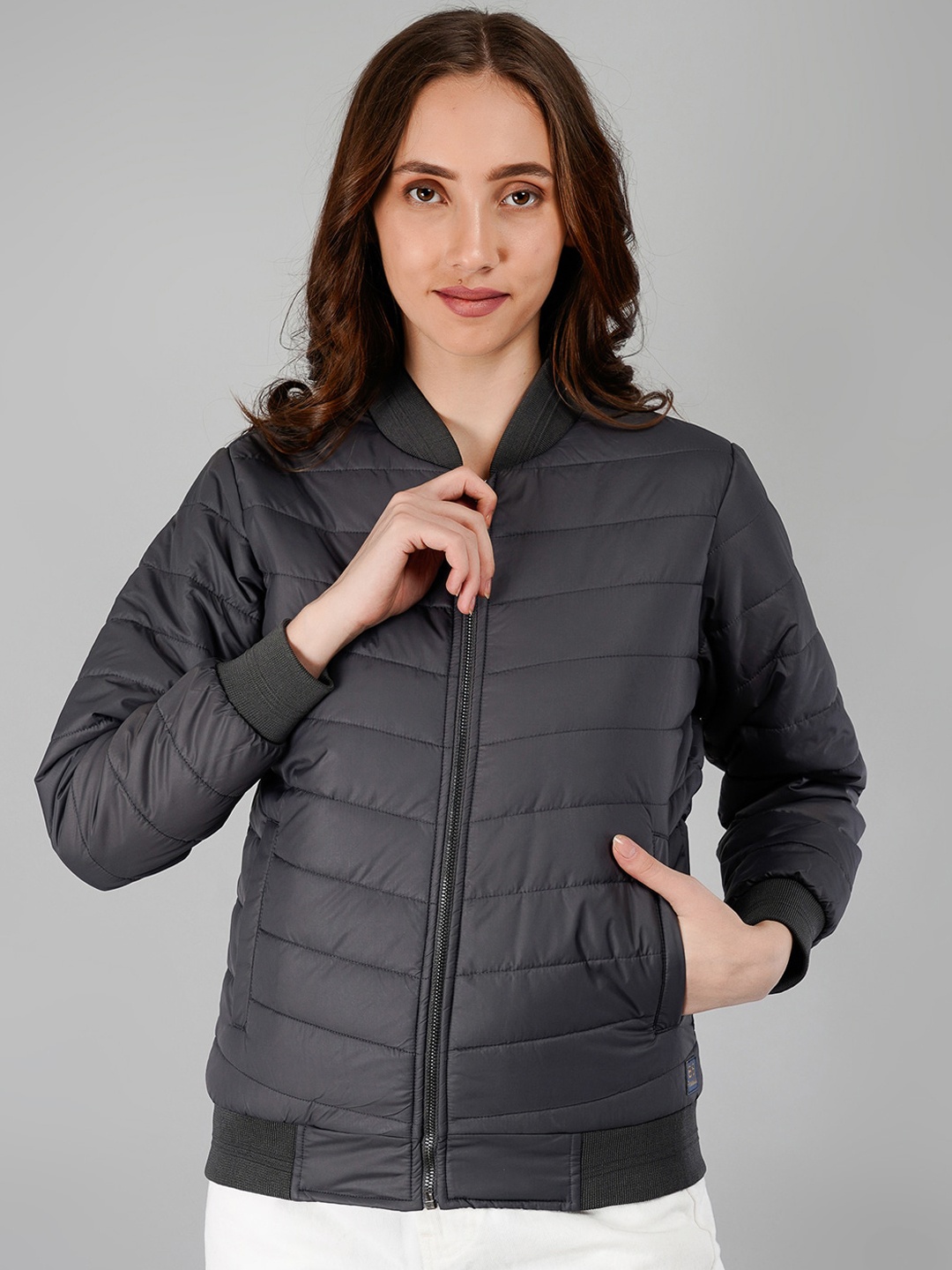 

BESIMPLE Mandarin Collar Lightweight Padded Jacket, Grey