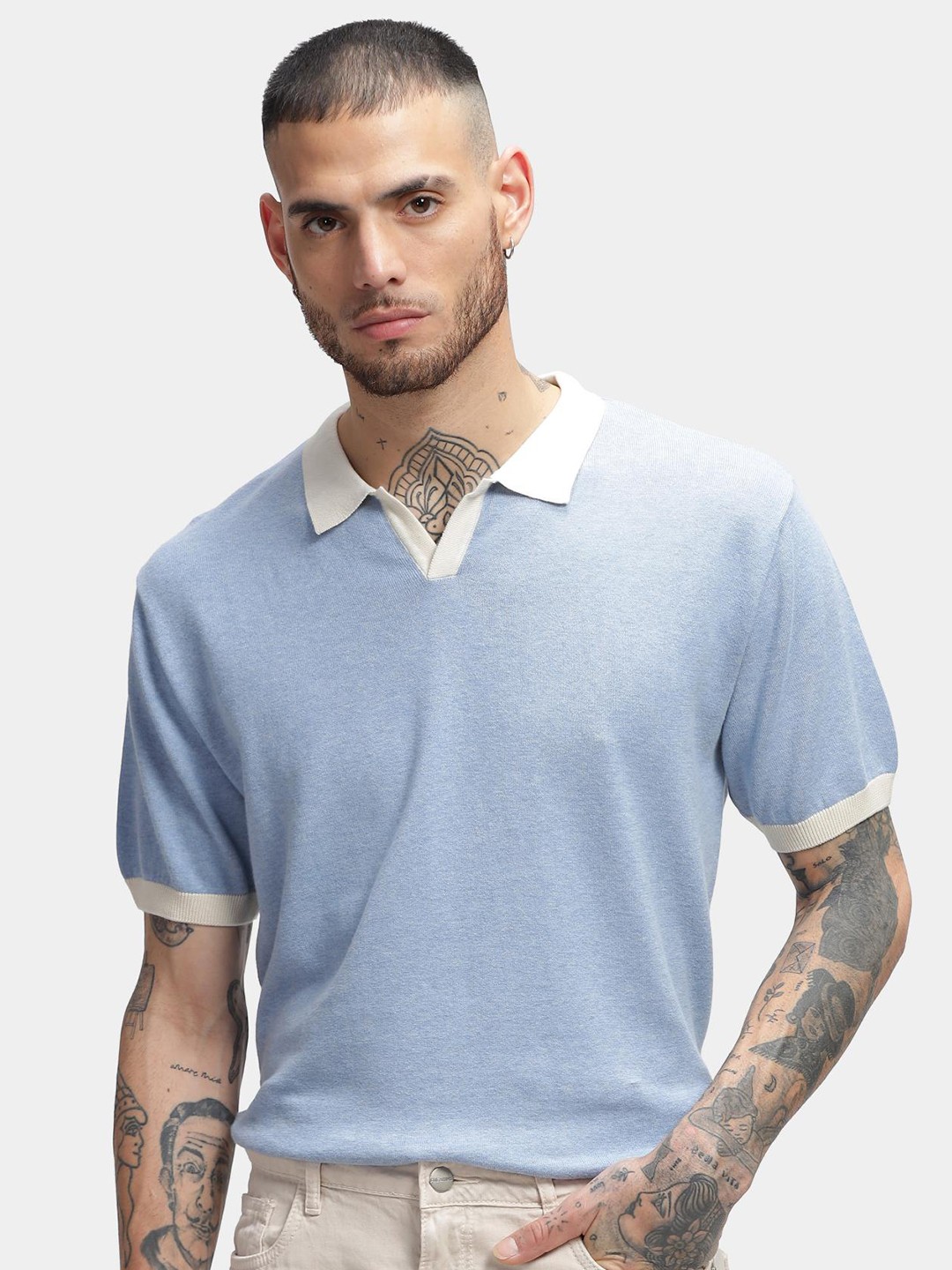 

HAMPTONS Flat Knit Polo Collar Tshirt, Blue