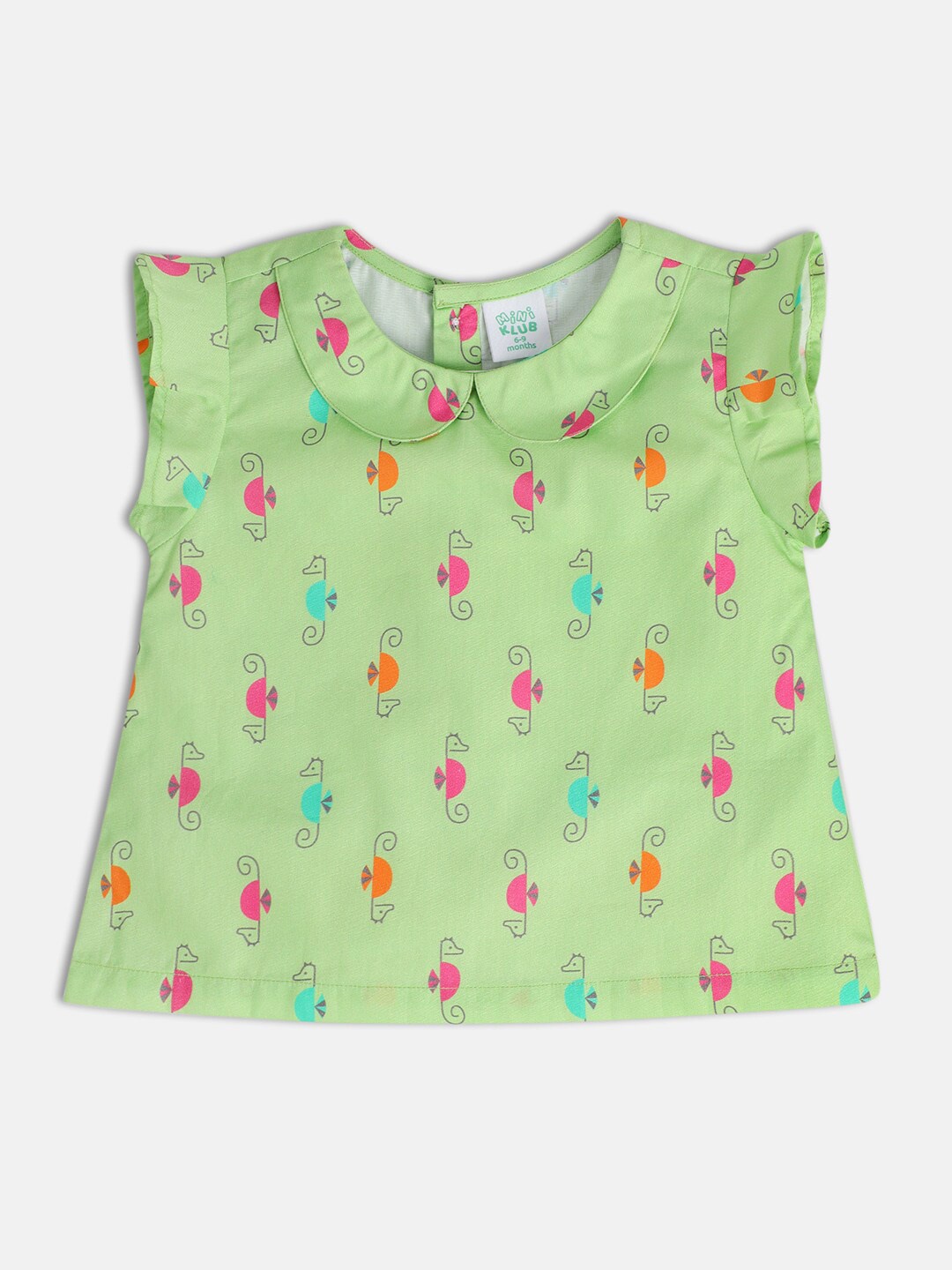 

MINI KLUB Girls Floral Printed Peter Pan Collar Cotton Top, Green
