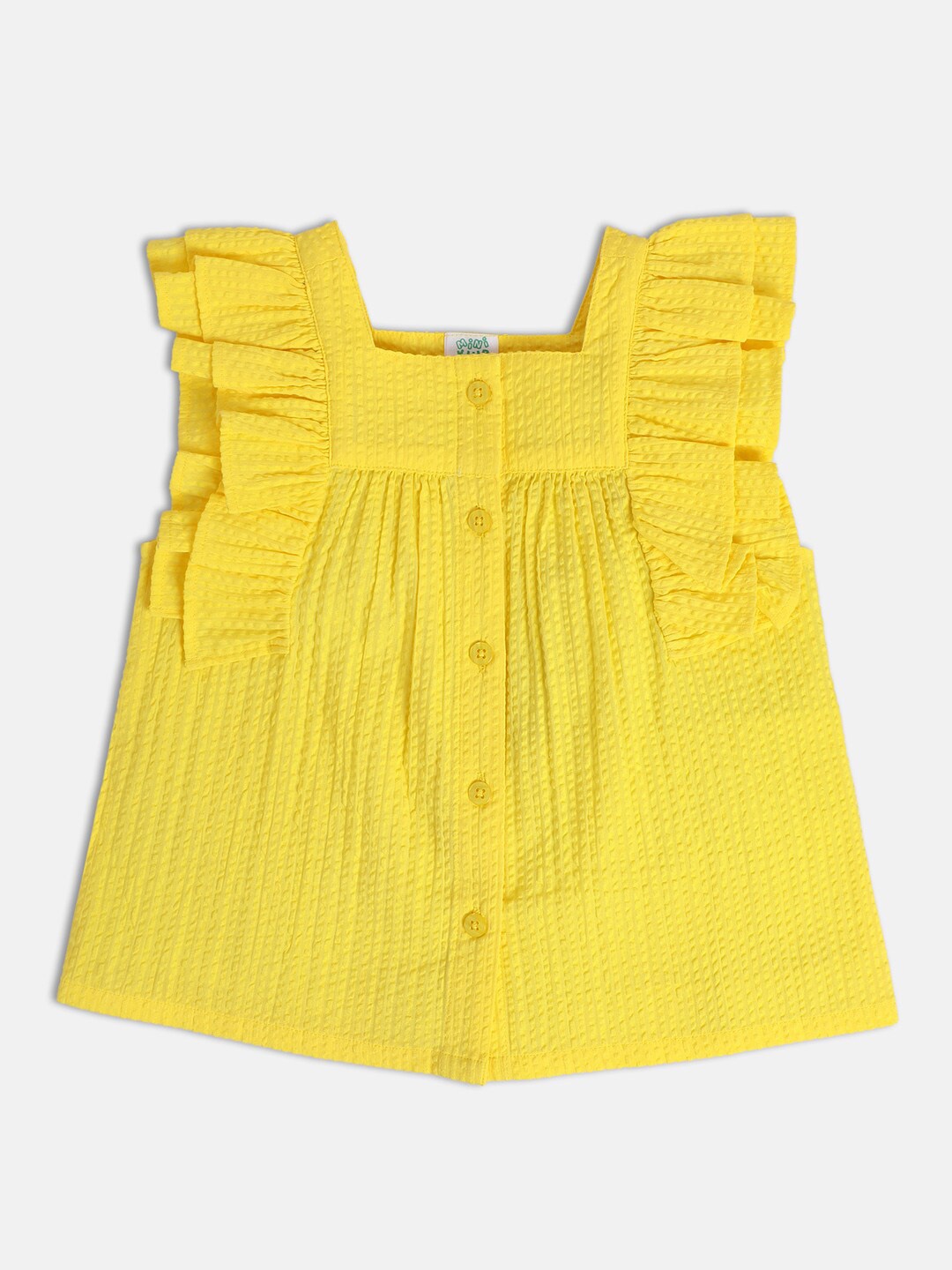 

MINI KLUB Girls Square Neck Flutter Sleeve Cotton Top, Yellow