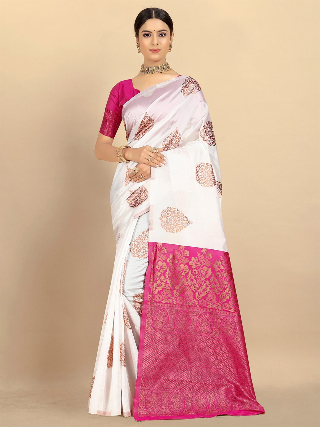 

Rangita Ethnic Motifs Zari Silk Banarasi Saree, White