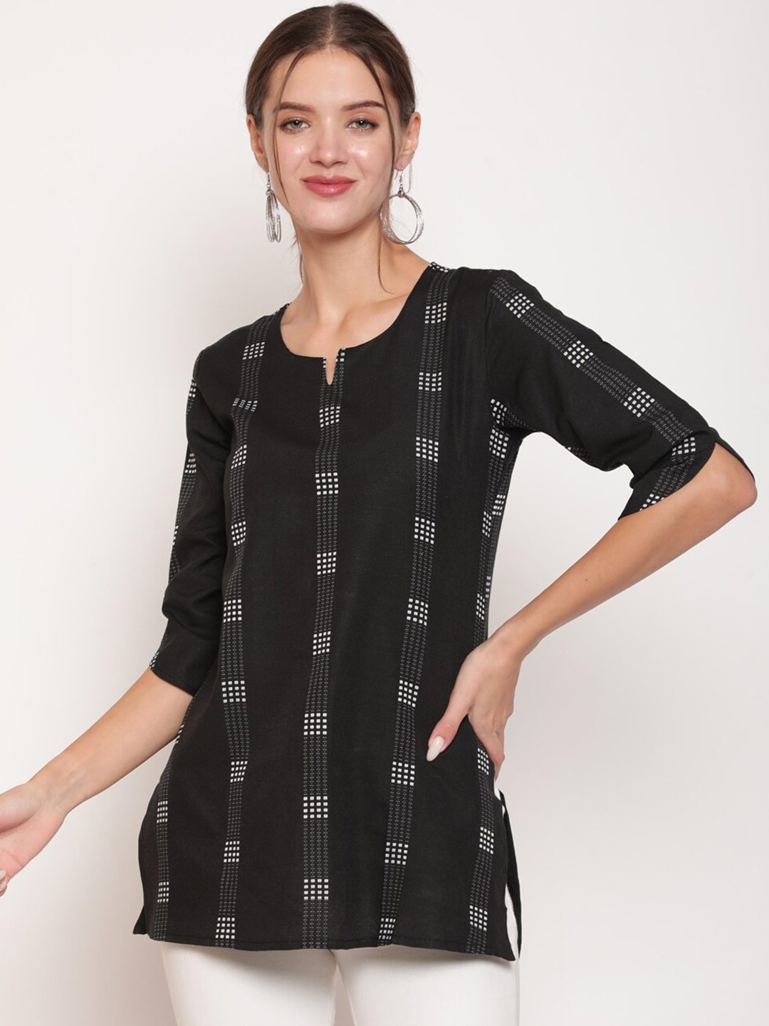 

AKIMIA Woven Design Pure Cotton Jacquard Kurti, Black
