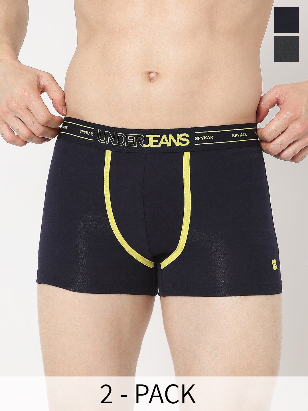 

UnderJeans by Spykar Pack of 2 Antimicrobial Trunks UJNTPTC018NavyDkGrey, Navy blue