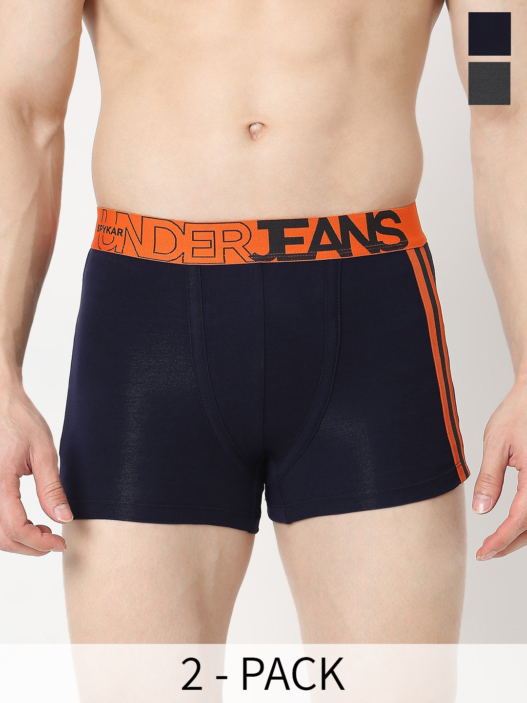 

UnderJeans by Spykar Pack of Pack of 2 Outer-Elastic Short Trunks UJNTPTC012NavyGrey, Navy blue