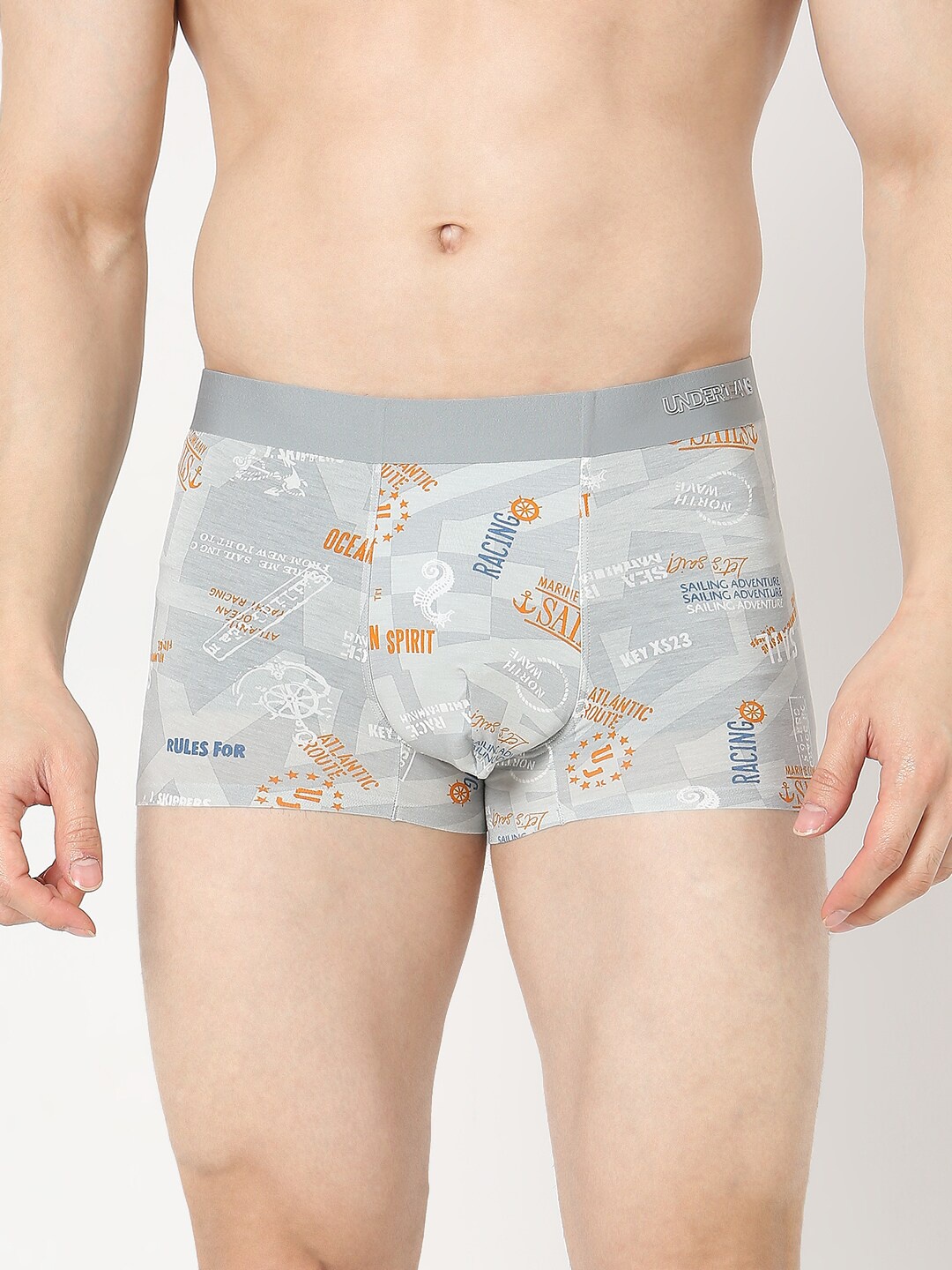 

UnderJeans by Spykar Printed Low-Rise Trunk UJNRPTSI102LTGREY6, Grey