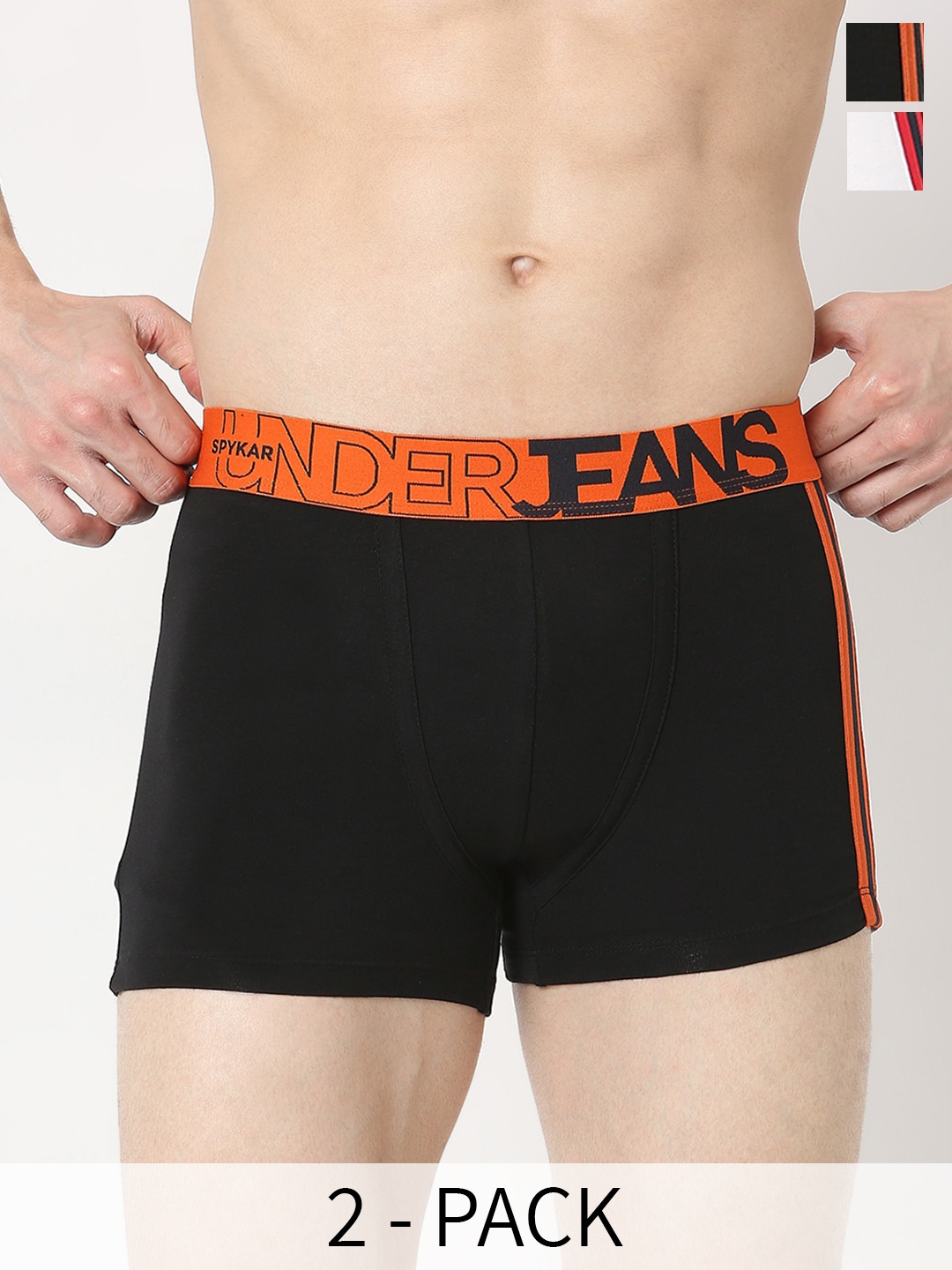 

UnderJeans by Spykar Pack of 2 Outer-Elastic Short Trunks UJNTPTC012BLACKWHITE, Black