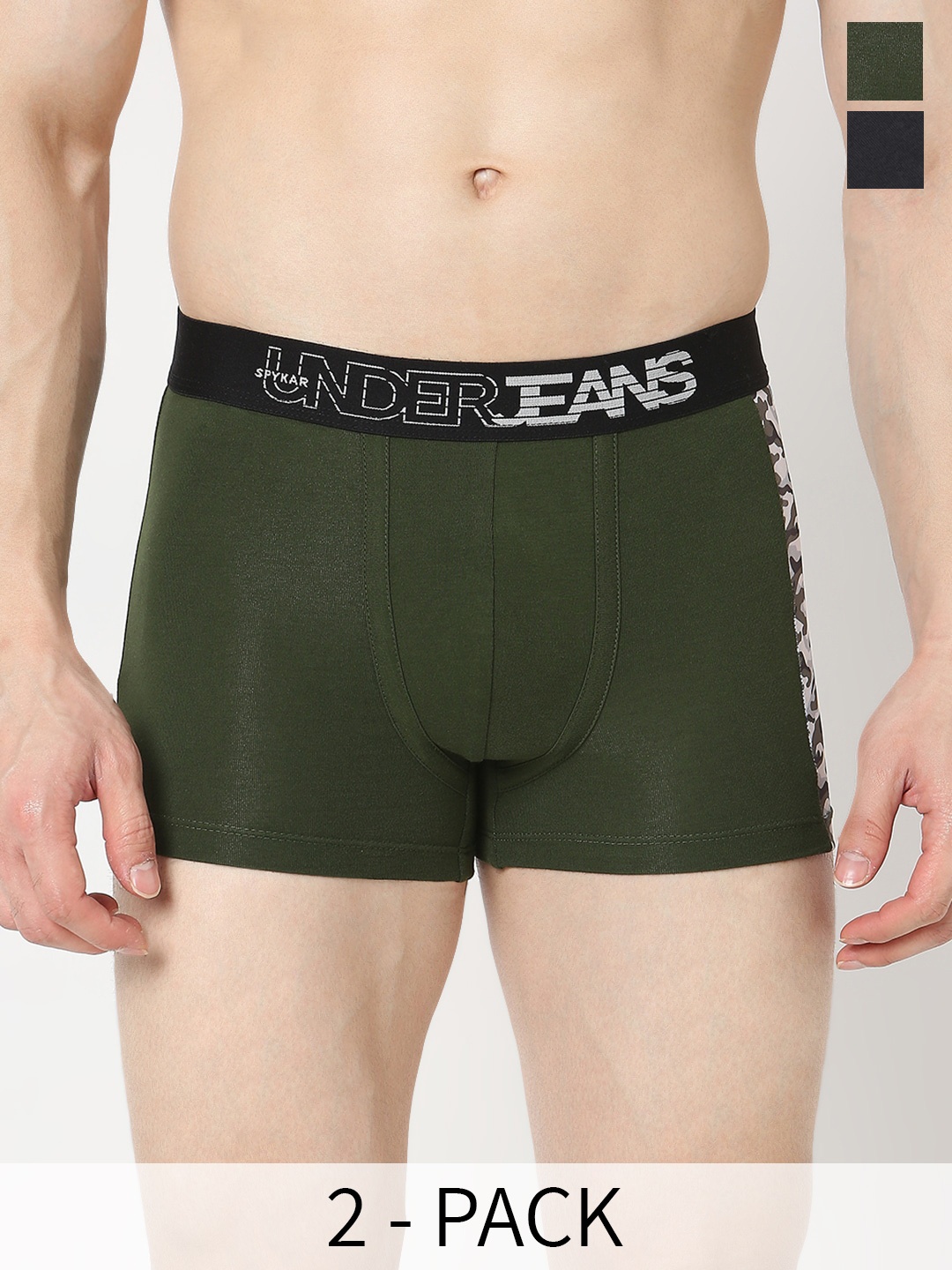 

UnderJeans by Spykar Pack Of 2 Premium Outer-Elastic Short Trunk UJNTPTC022GreyOlive, Grey