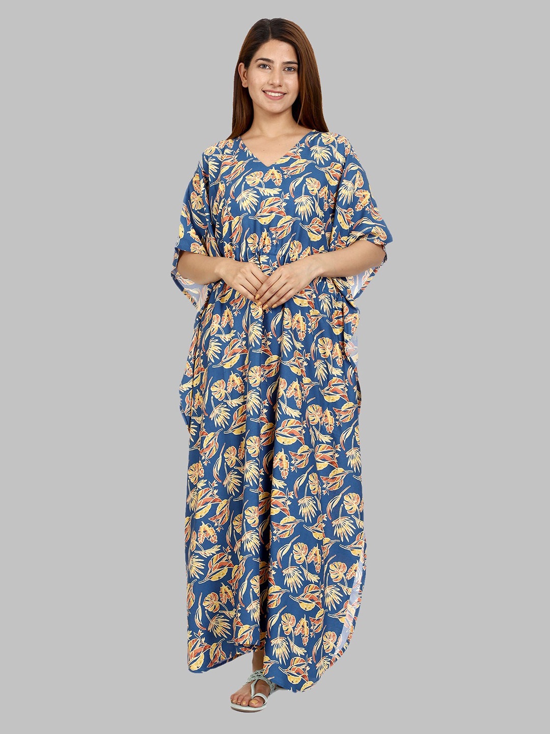 

CRAFTBAZAR Floral Printed Maxi Dress, Blue