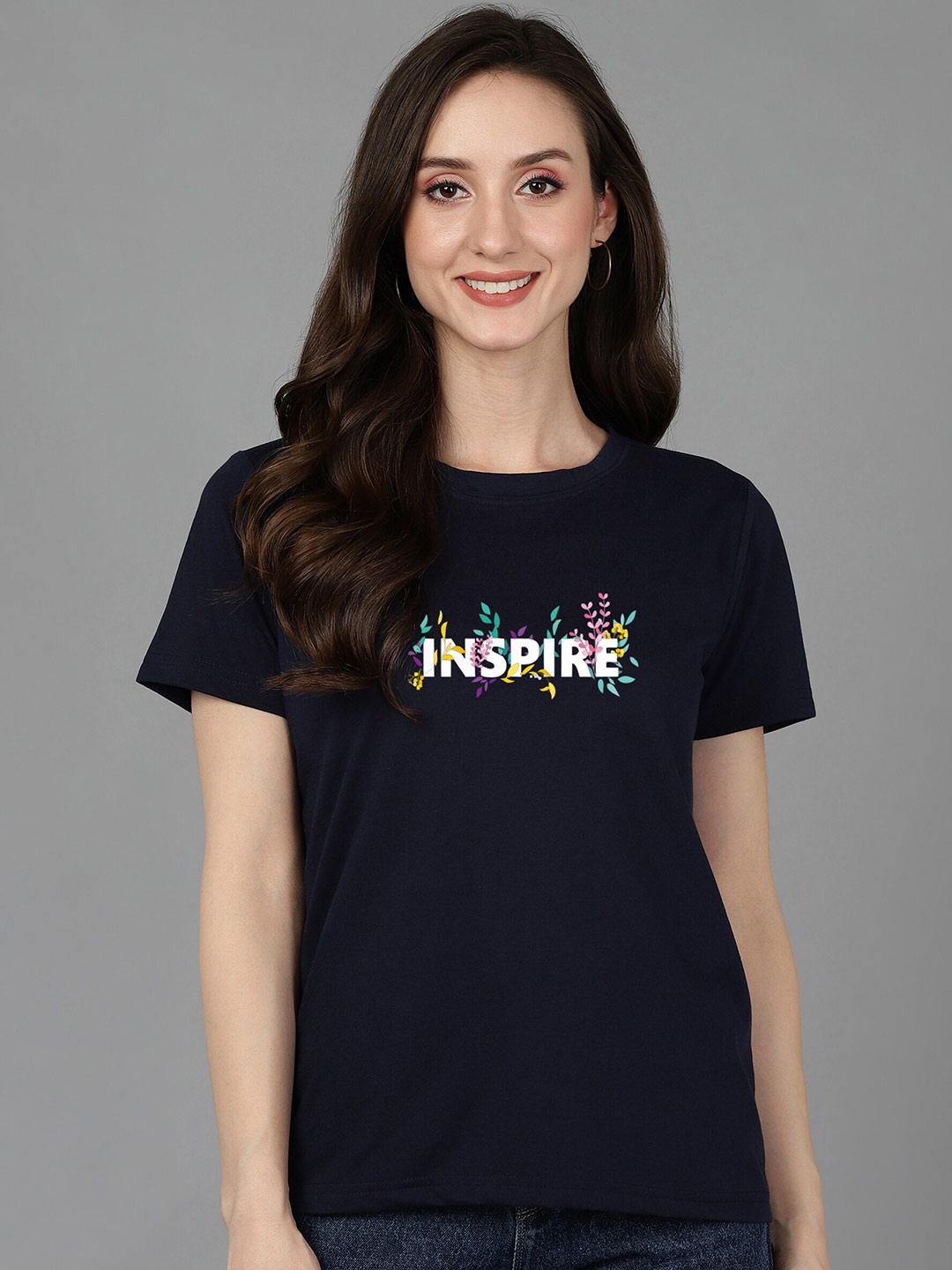 

Adyavastram Typography Printed Cotton T-shirt, Navy blue