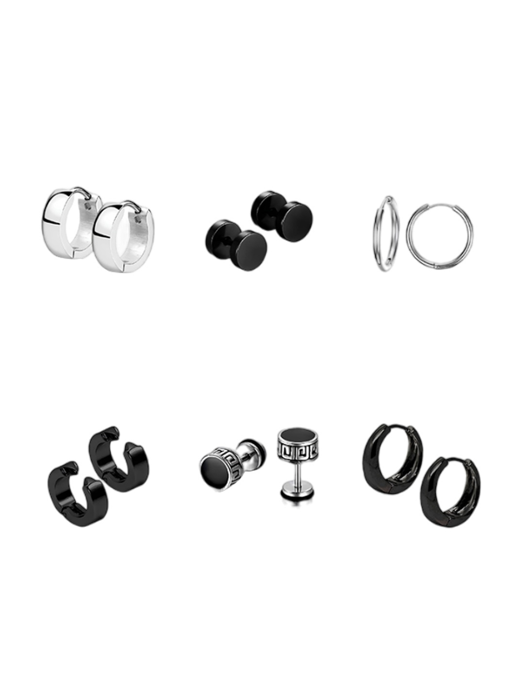 

KARISHMA KREATIONS Men Set Of 6 Silver-Plated Circular Stud Earrings