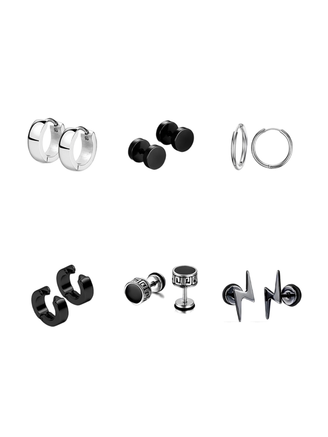 

KARISHMA KREATIONS Men Set Of 6 Silver-Plated Circular Stud Earrings
