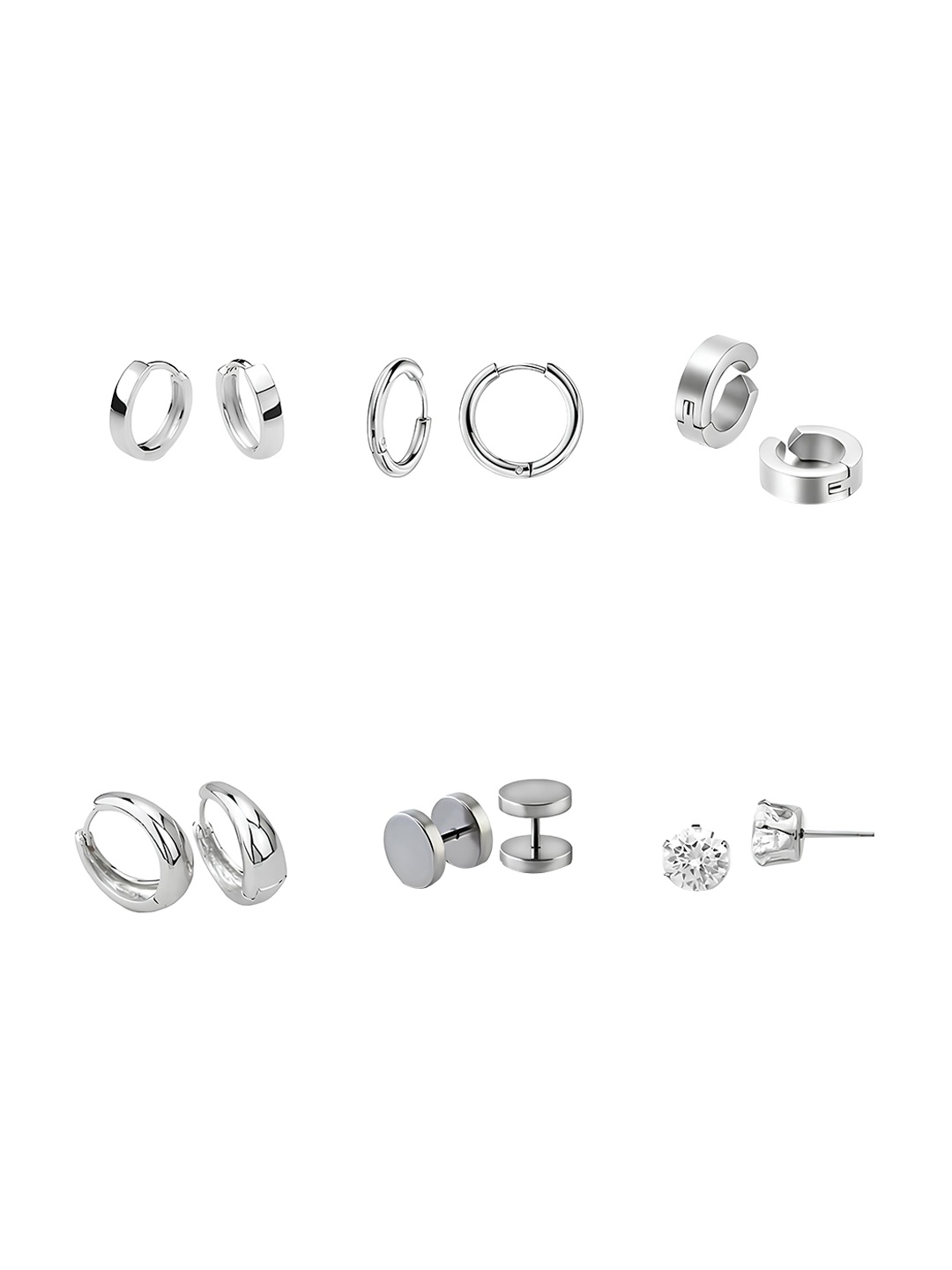 

KARISHMA KREATIONS Men Set Of 6 Silver-Plated Contemporary Studs Earrings