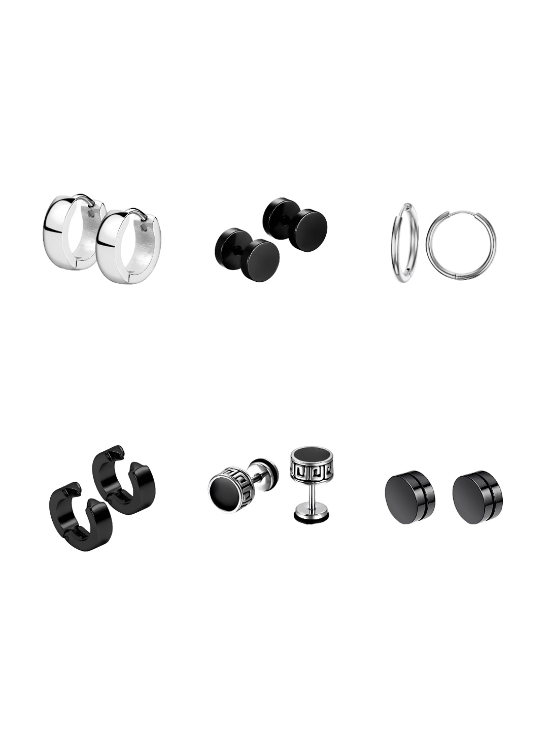 

KARISHMA KREATIONS Men Set Of 6 Silver-Plated Circular Stud Earrings