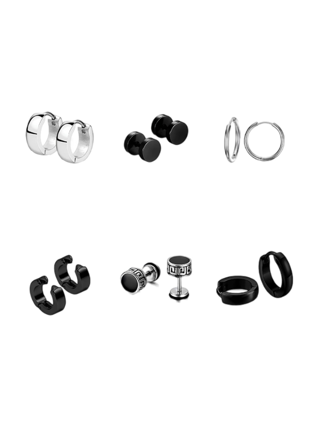 

KARISHMA KREATIONS Men Set Of 6 Silver-Plated Circular Stud Earrings