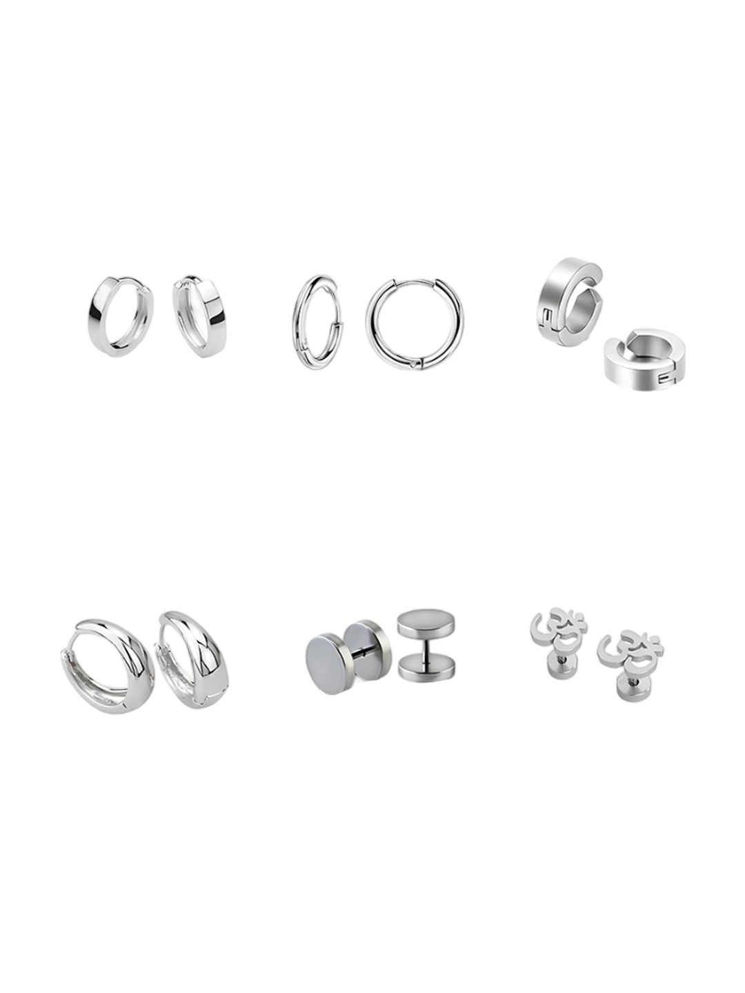 

KARISHMA KREATIONS Men Set Of 6 Silver-Plated Circular Stud Earrings