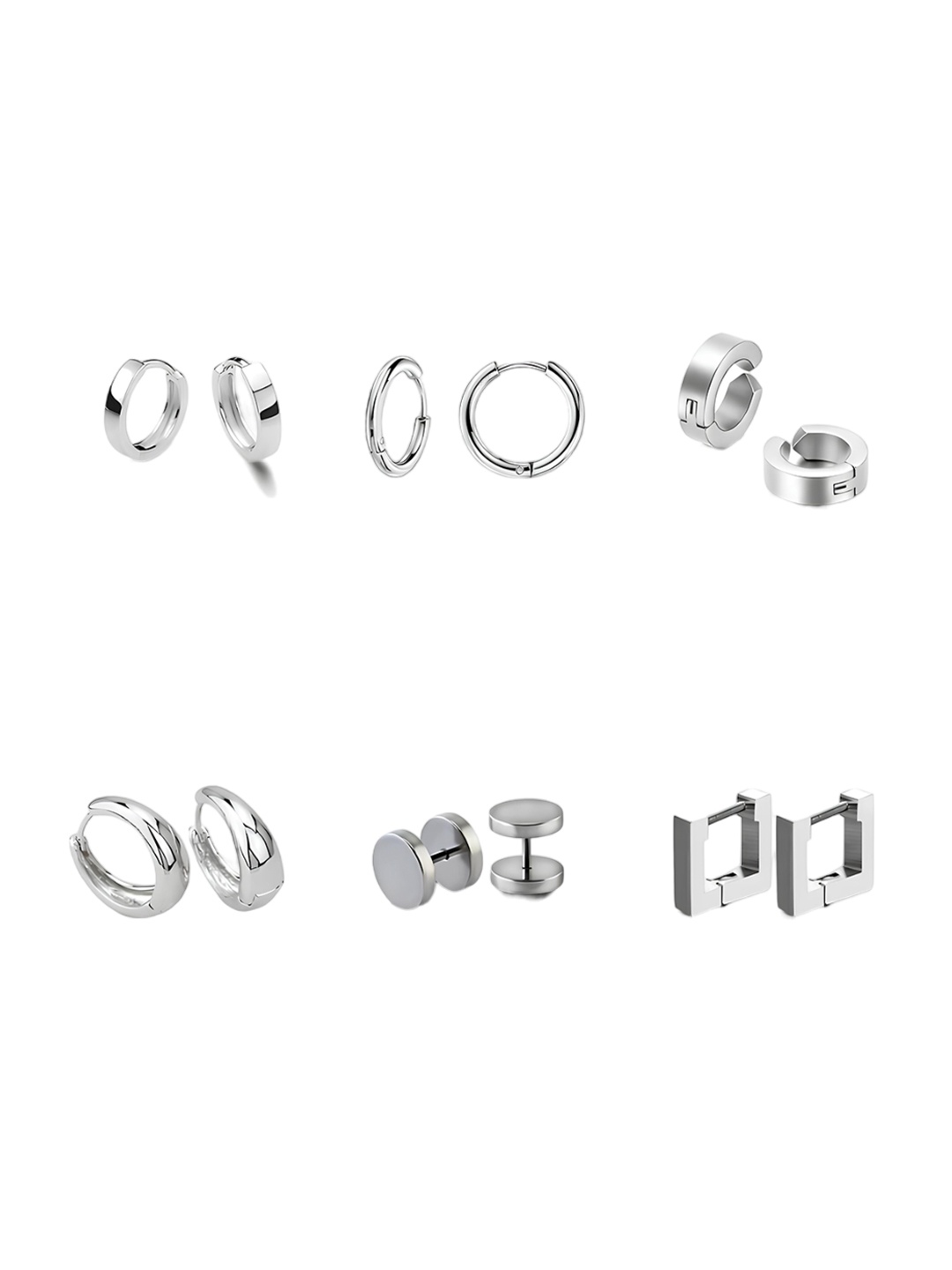 

KARISHMA KREATIONS Men Set Of 6 92.5 Stainless Steel Gold-Plated Cubic Zirconia Studs Earrings, Silver