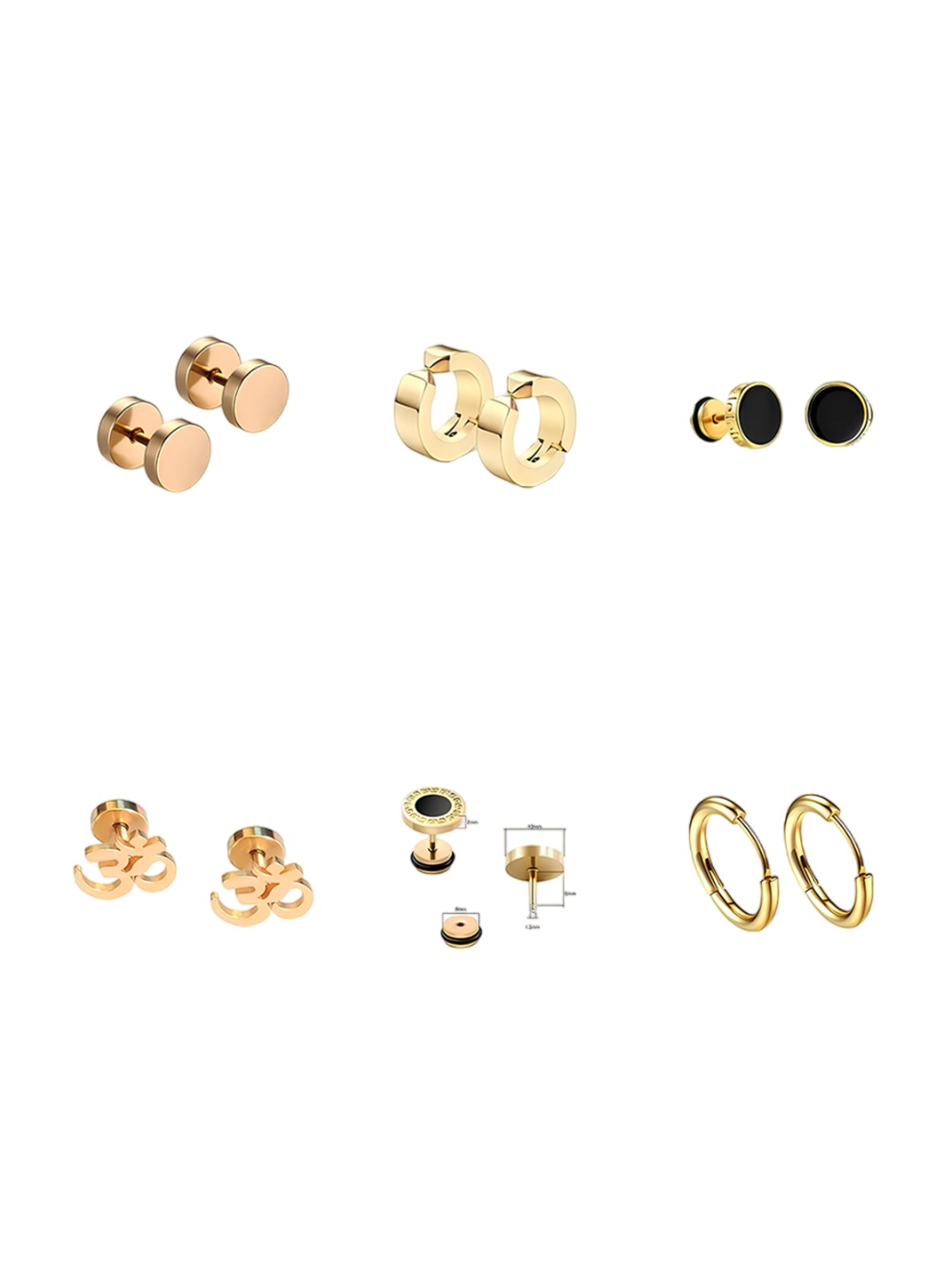 

KARISHMA KREATIONS Men Set Of 6 Gold-Plated Contemporary Studs Earrings