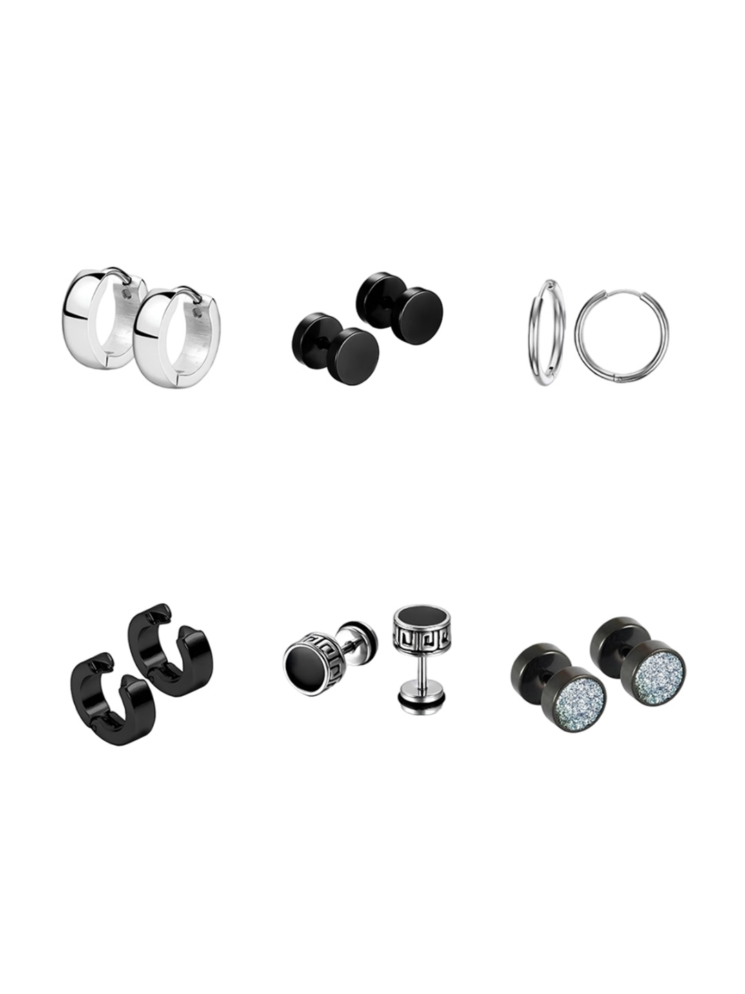 

KARISHMA KREATIONS Men Set Of 6 Silver-Plated Contemporary Studs Earrings