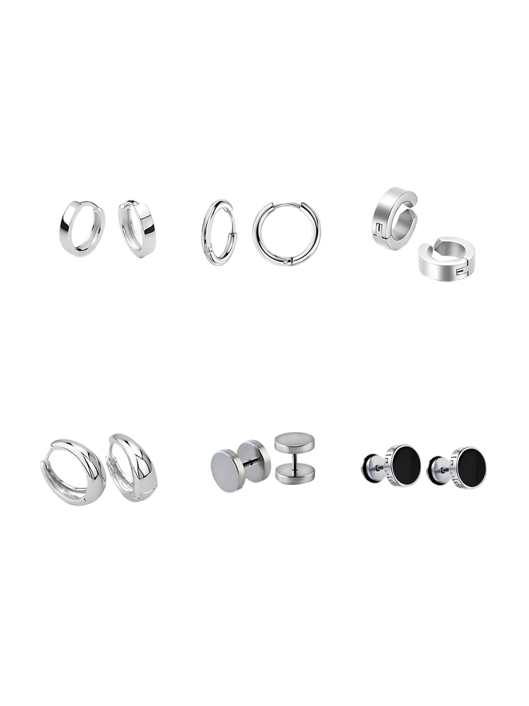 

KARISHMA KREATIONS Unisex Set Of 6 Silver-Plated Contemporary Studs Earrings