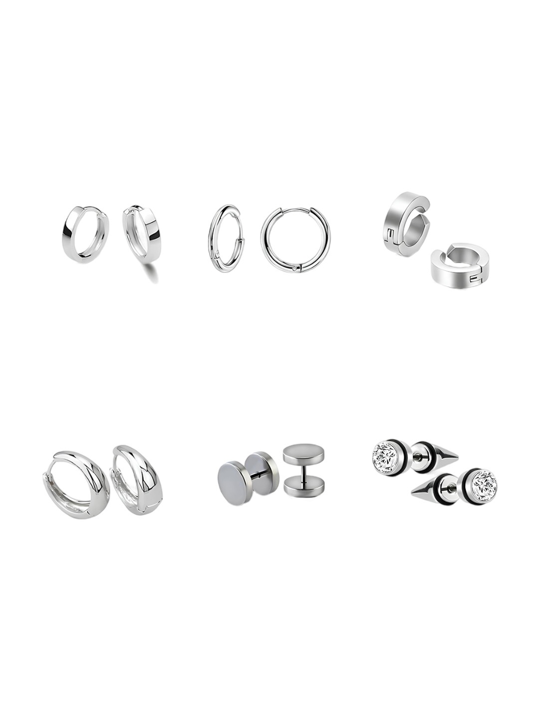 

KARISHMA KREATIONS Unisex Set Of 6 Silver-Plated Contemporary Studs Earrings