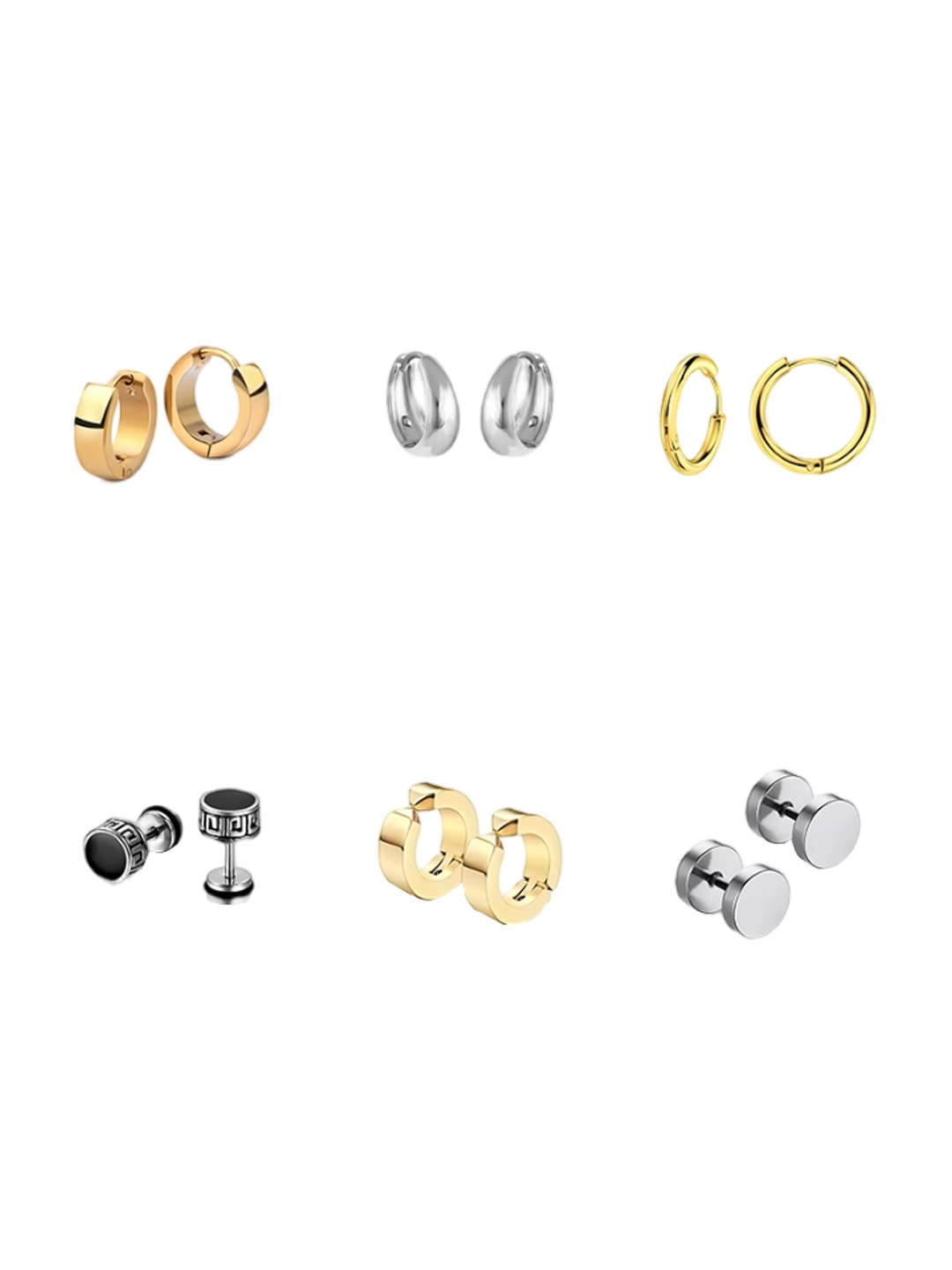 

KARISHMA KREATIONS Men Set Of 6 Gold-Plated Circular Stud Earrings