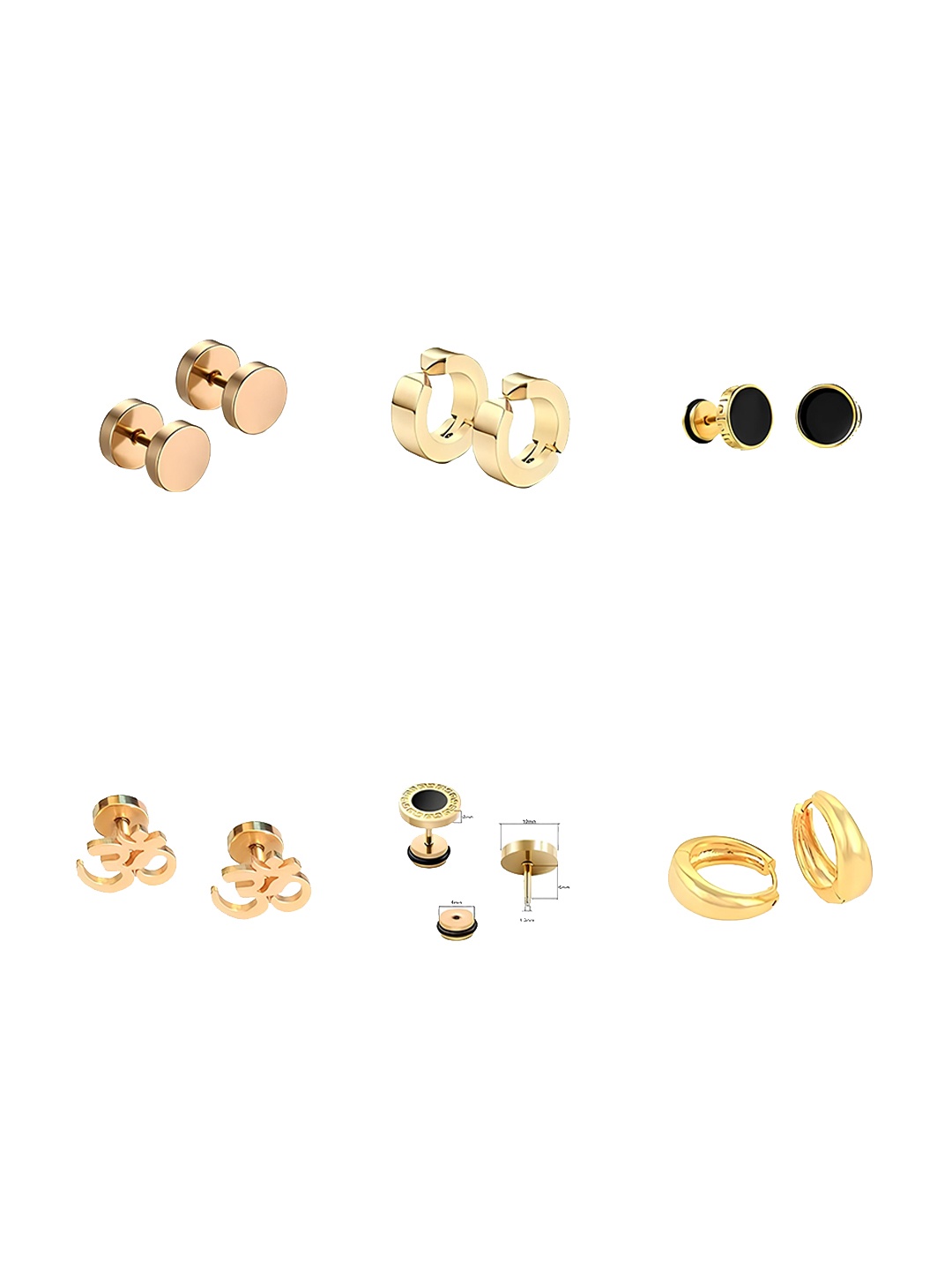 

KARISHMA KREATIONS Unisex Set Of 6 Gold-Plated Contemporary Studs Earrings