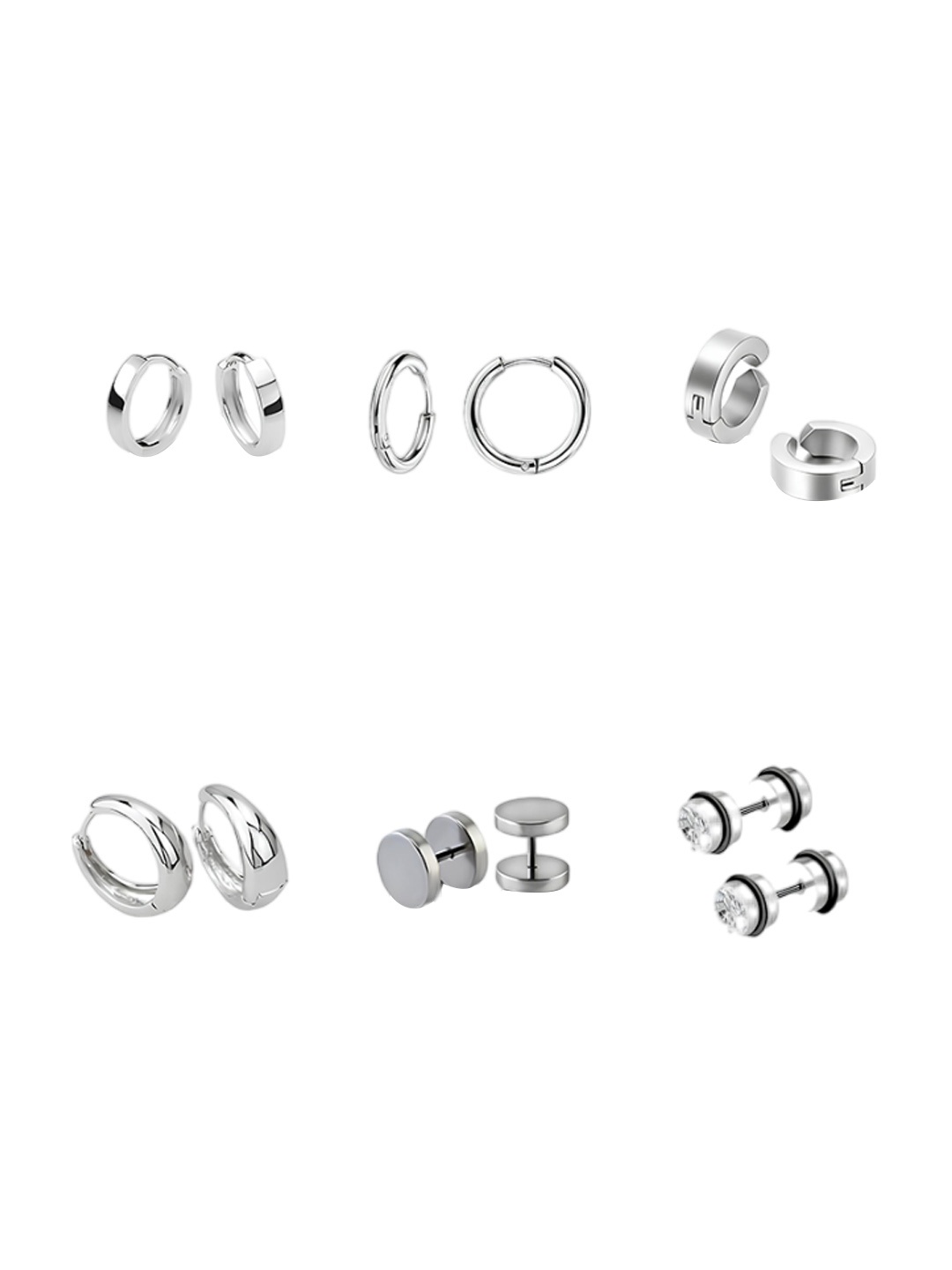 

KARISHMA KREATIONS Men Set Of 6 Silver-Plated Circular Stud Earrings