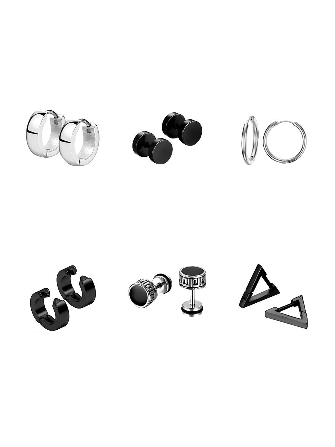 

KARISHMA KREATIONS Unisex Set Of 6 Silver-Plated Contemporary Studs Earrings