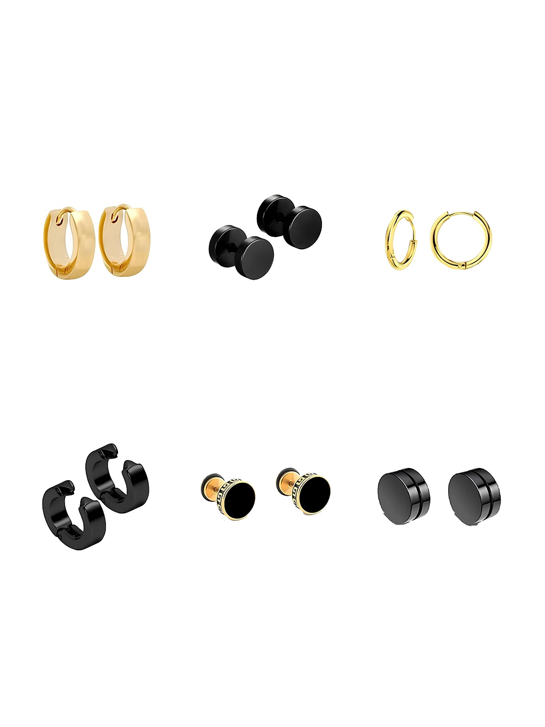 

KARISHMA KREATIONS Men Set Of 6 Gold-Plated Stainless Steel Circular Hoop Earrings