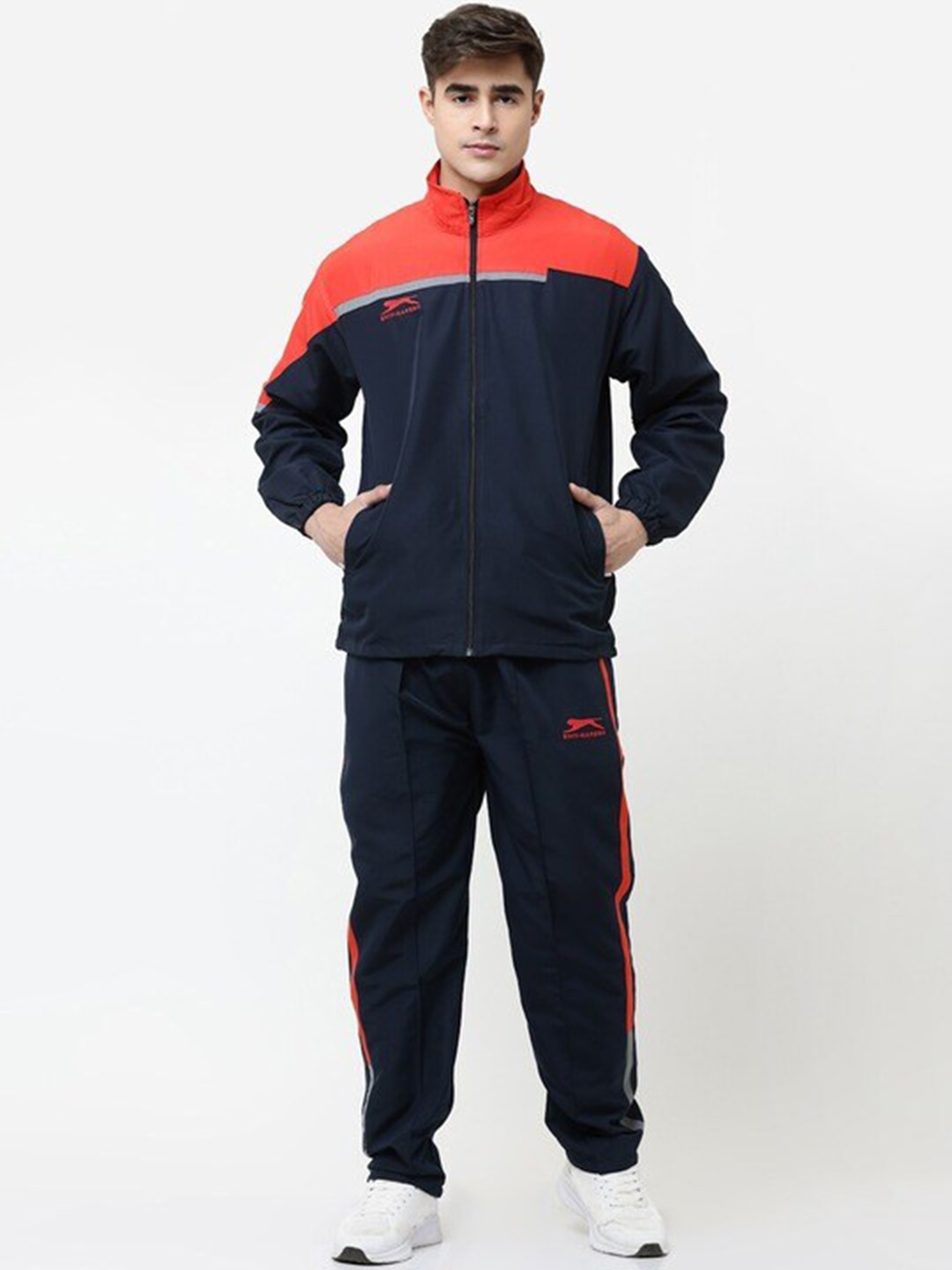 

Shiv Naresh Colourblocked Mock-Collar Sweatshirt & Track Pant, Navy blue