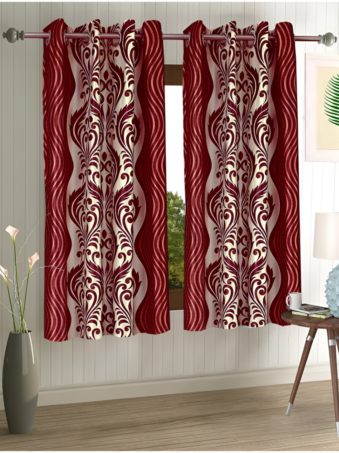 

Aura Maroon & Cream Coloured 2 Pieces Ethnic Motifs Window Curtains