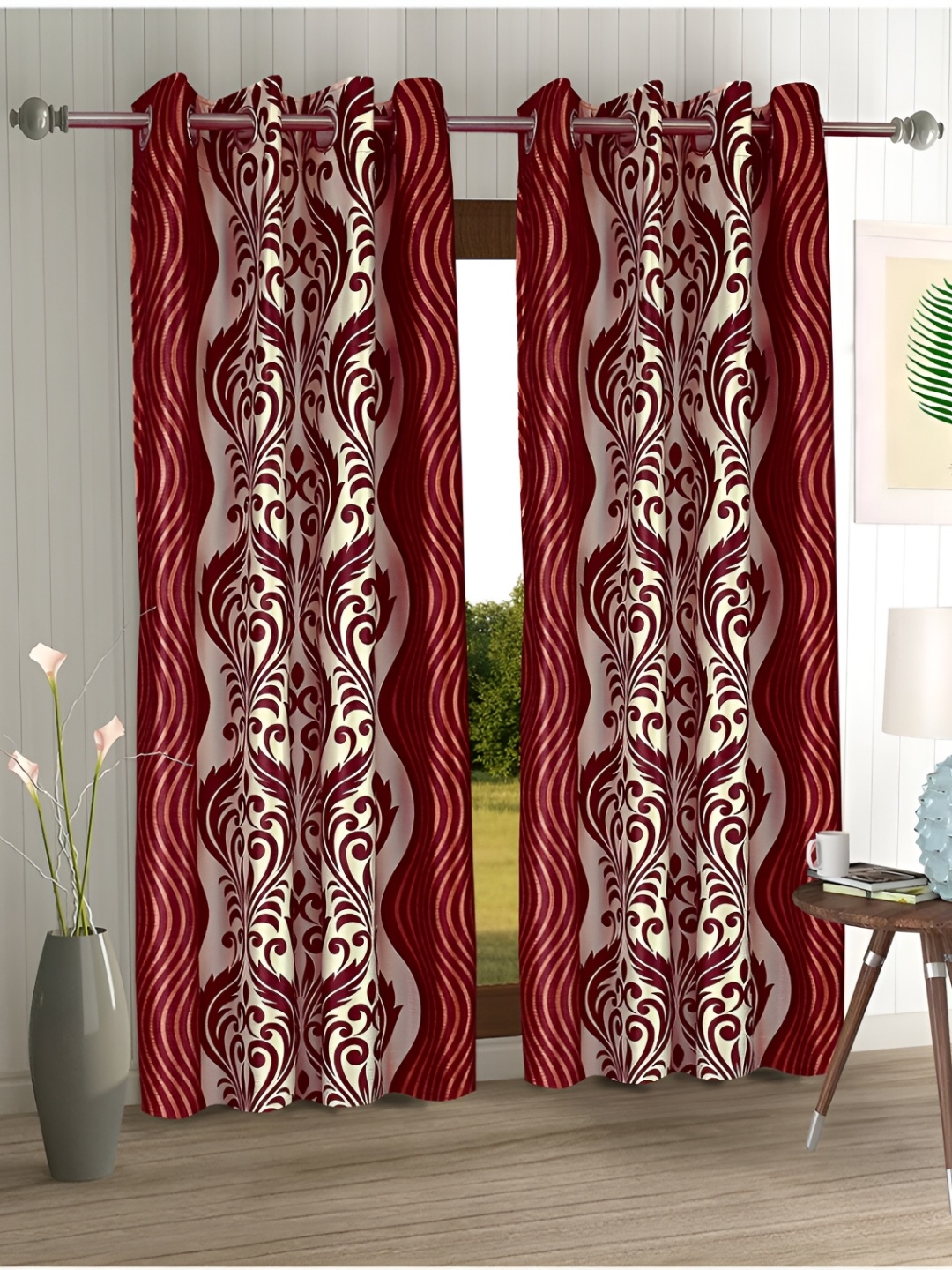 

Aura Maroon & Peach 2 Pieces Ethnic Motifs Regular Door Curtains