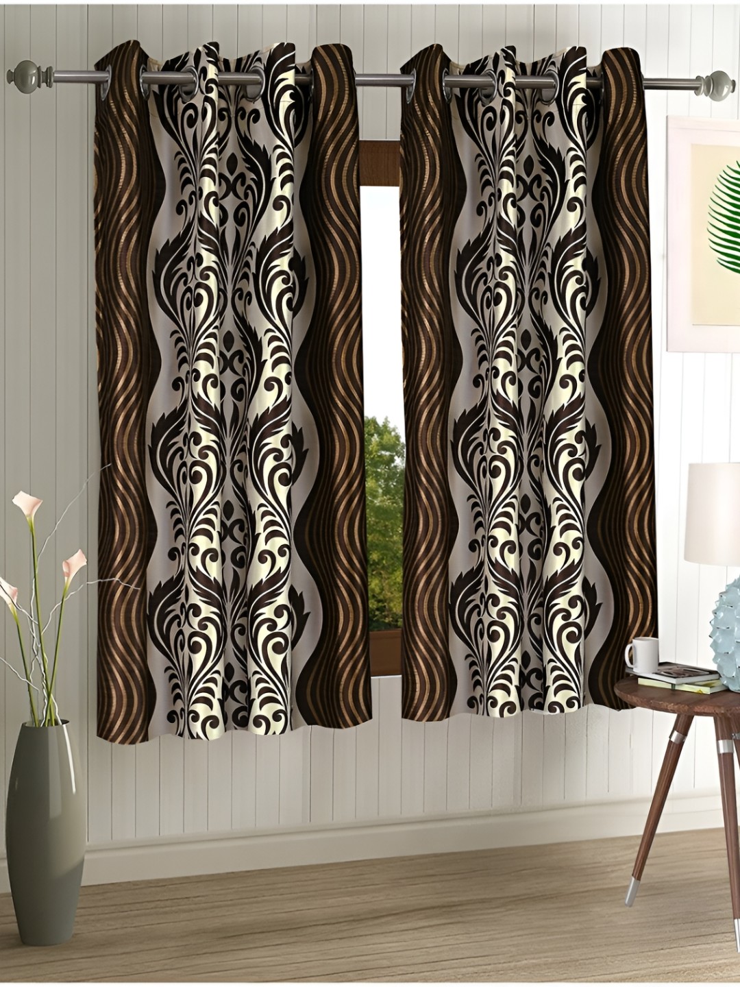 

Aura Brown & Beige 2 Pieces Ethnic Motifs Regular Window Curtains
