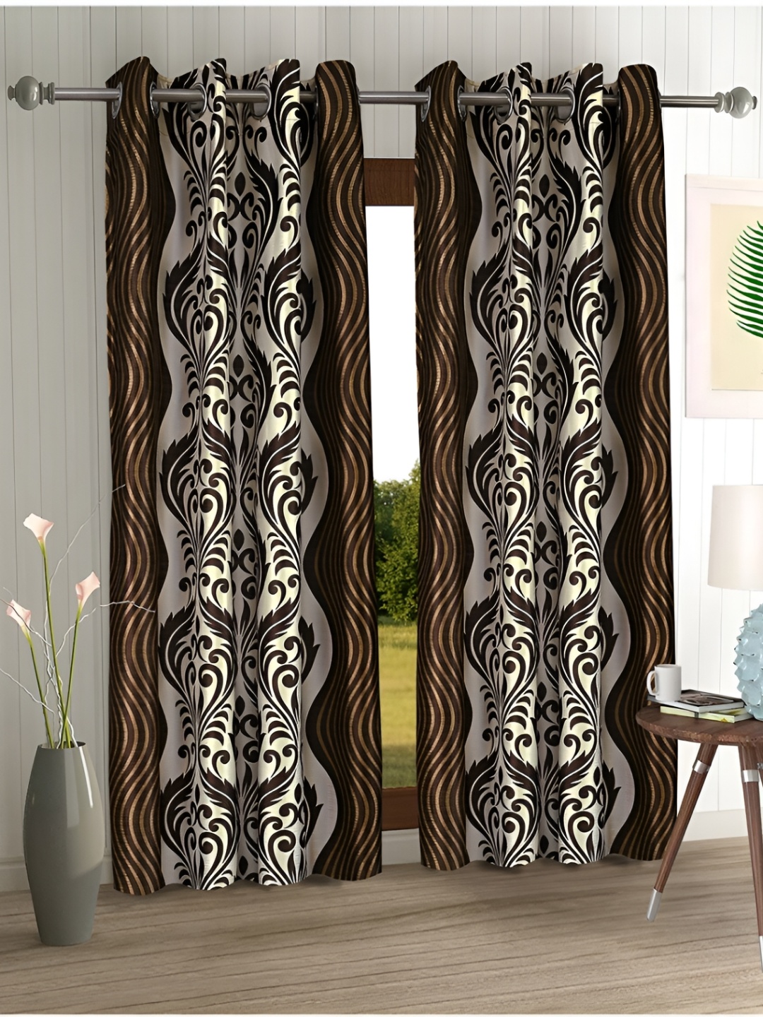 

Aura Brown & Beige 2 Pieces Ethnic Motifs Eyelet Long Door Curtain