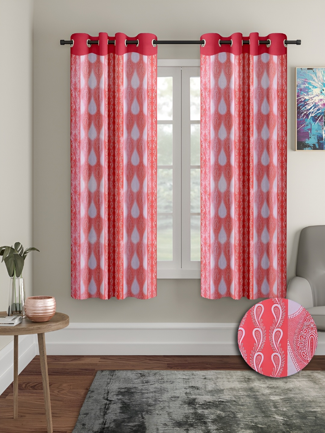 

Aura Red & White 2 Pieces Ethnic Motifs Window Curtains