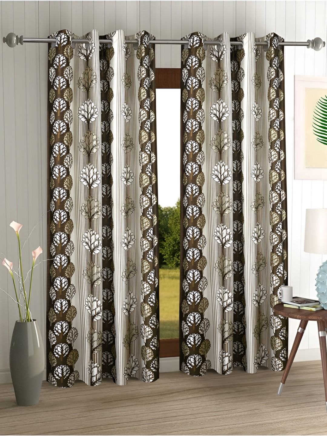 

Aura Brown & Beige 2 Pieces Floral Long Door Curtain