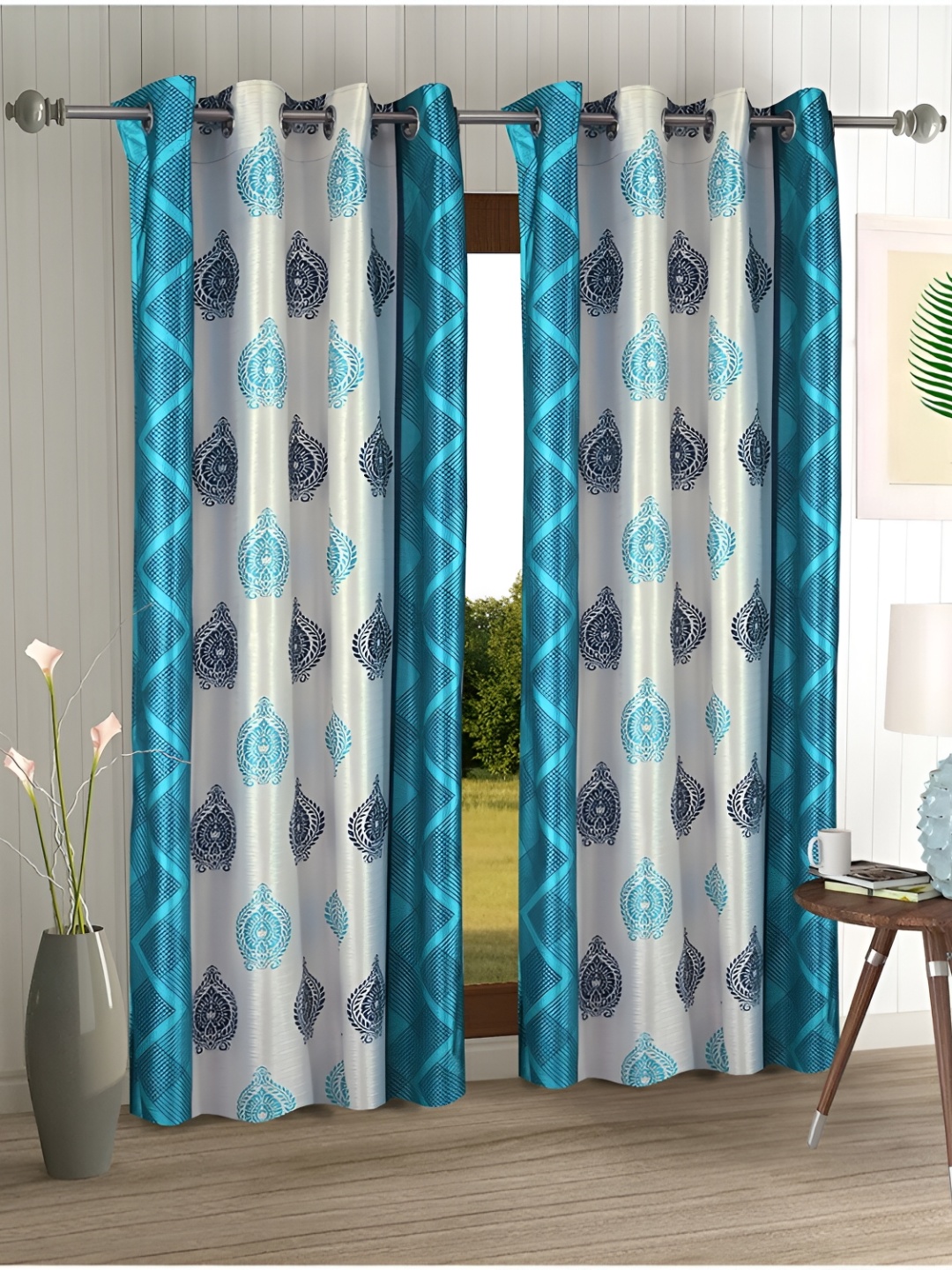 

Aura Blue & White 2 Pieces Ethnic Motifs Regular Door Curtains