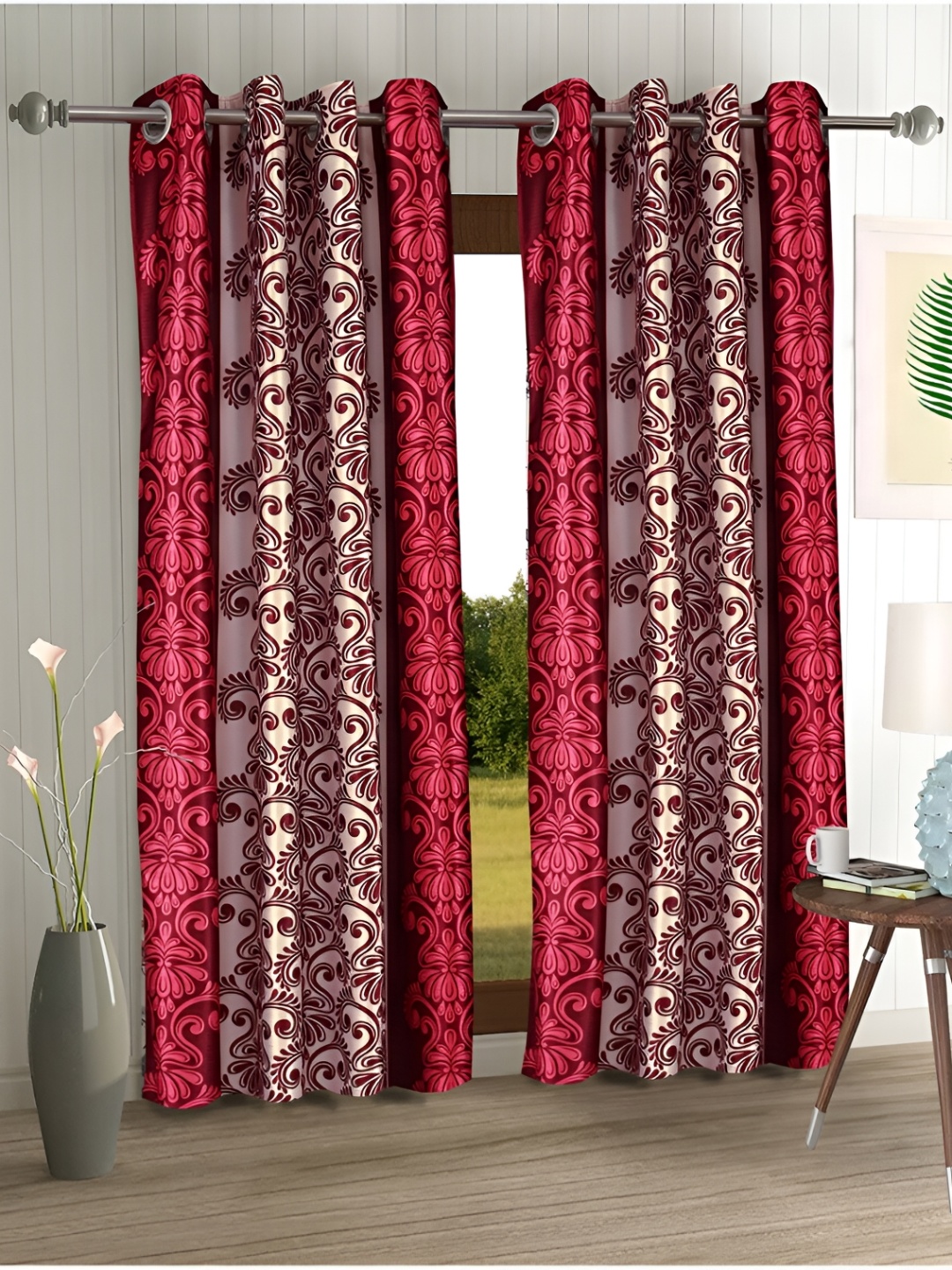 

Aura Maroon & Beige 2 Pieces Ethnic Motifs Regular Long Door Curtains